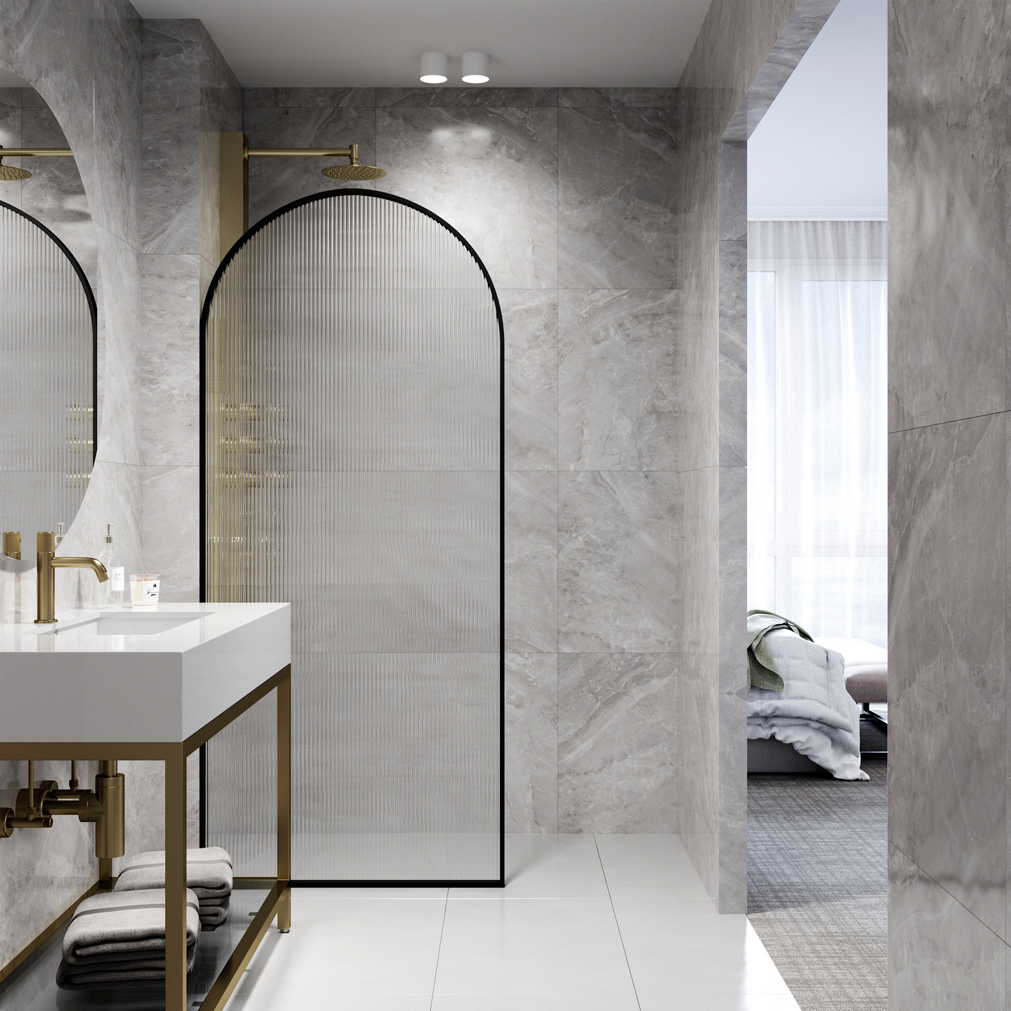 Arden 34" Matte Black Fluted Glass Shower Screen
