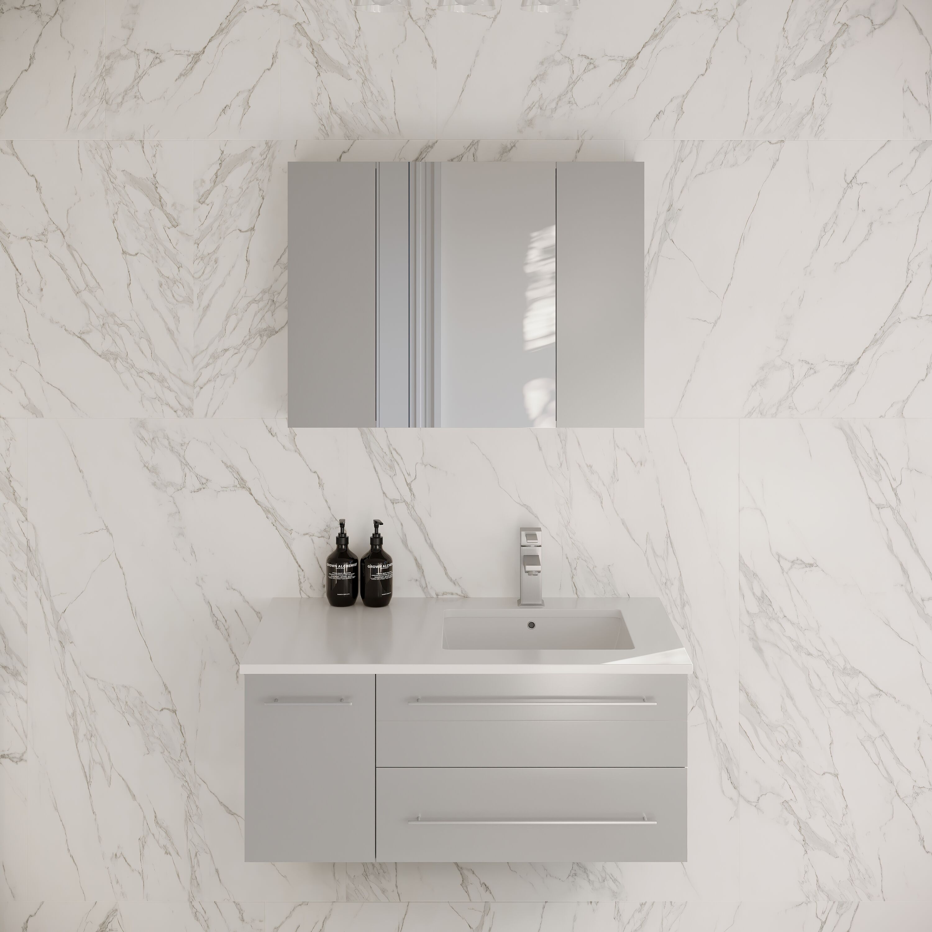 Fresca FVN6136GR-UNS-R Lucera 36-in Gray Undermount Single sink Floating Bathroom Vanity with White Quartz Top
