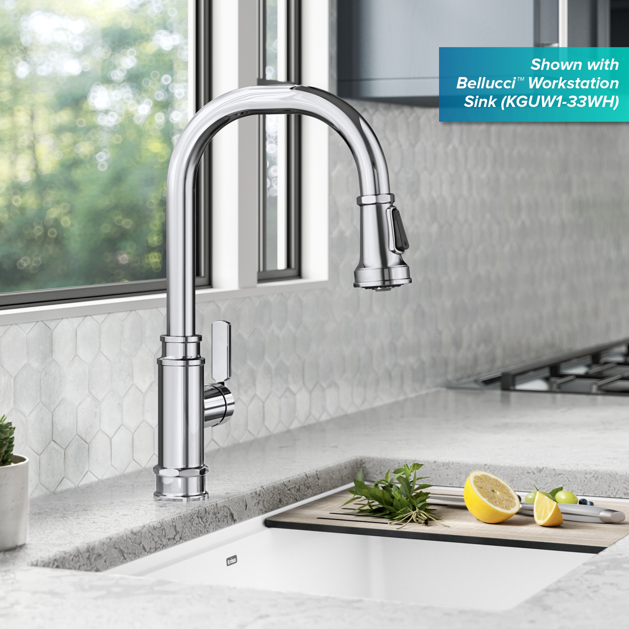 Chrome Industrial Pull-Down Single Handle Kitchen Faucet
