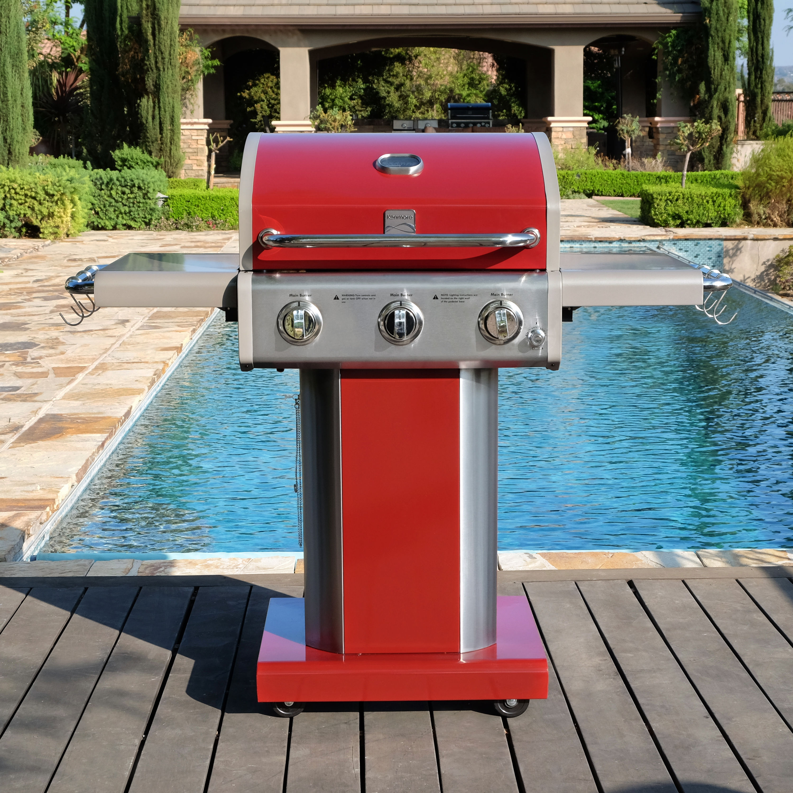 Kenmore Red 3-Burner Liquid Propane Gas Grill in the Gas Grills department