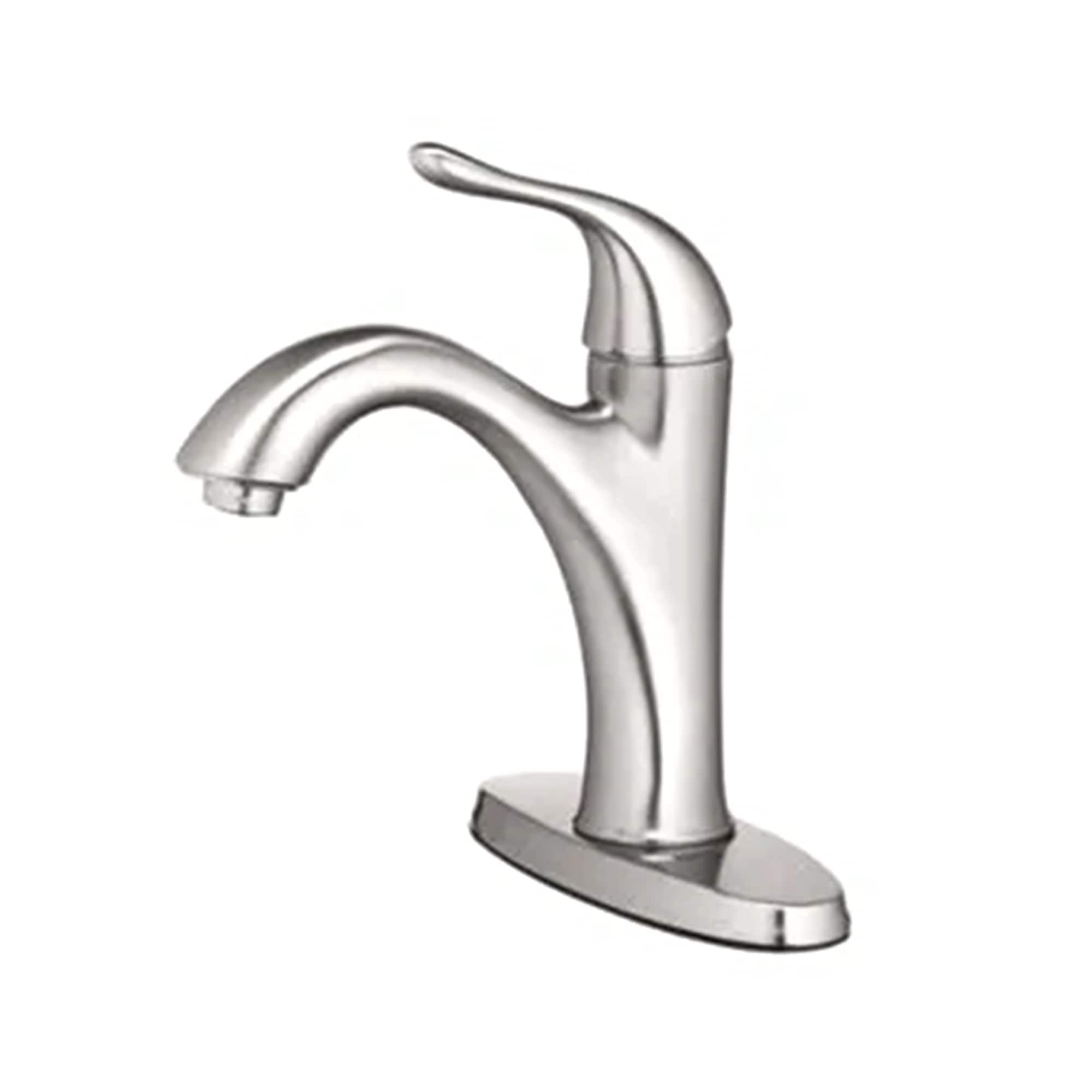 Homepointe 399335 Single Lever Handle Bathroom Faucet with Plastic Pop Up Brass Waterways Ceramic Disc Cartridge and Copper Inlets Brushed Nickel