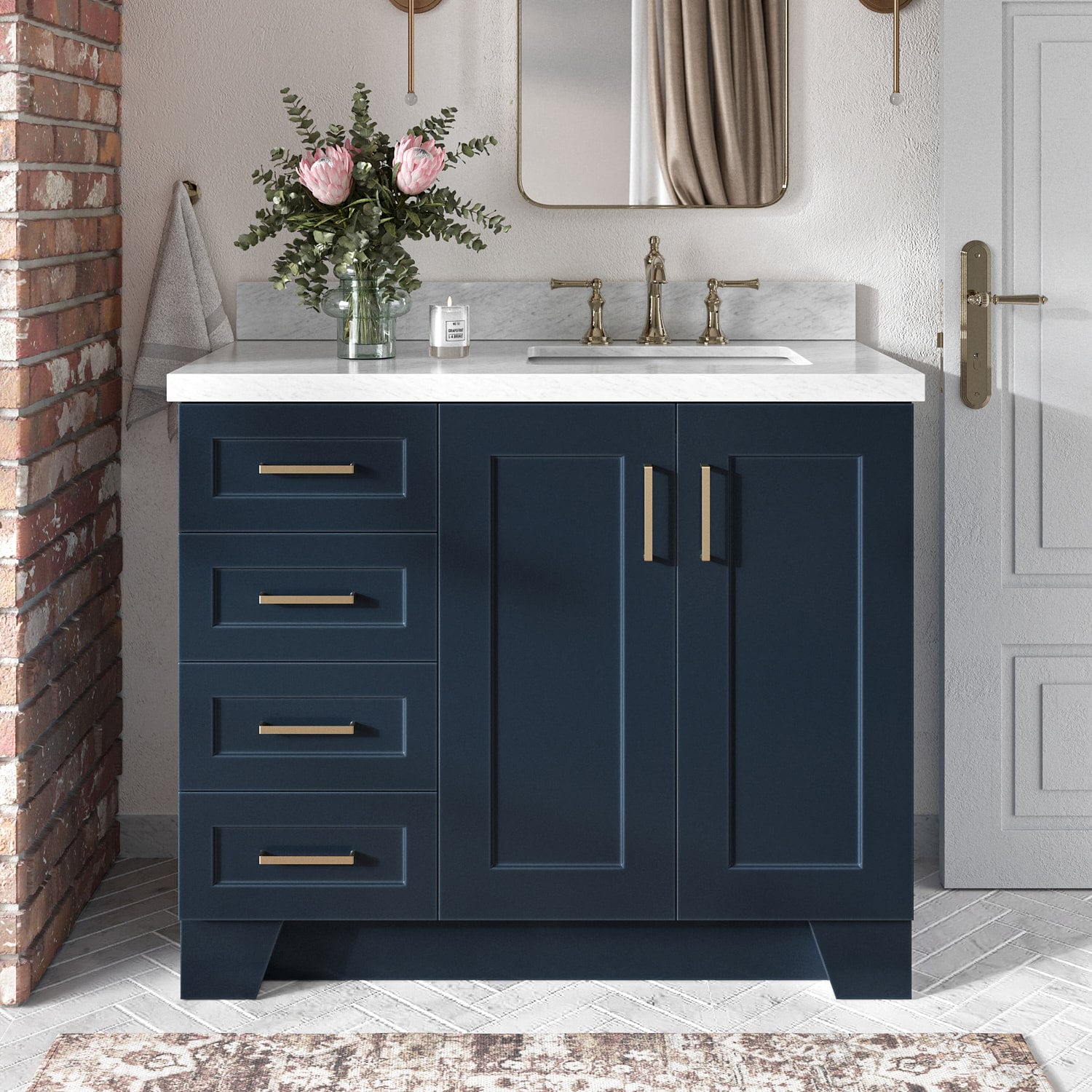 ARIEL Q043SRCWRVOMNB Taylor 43-in Midnight Blue Undermount Single sink Bathroom Vanity with Carrara White Marble Marble Top