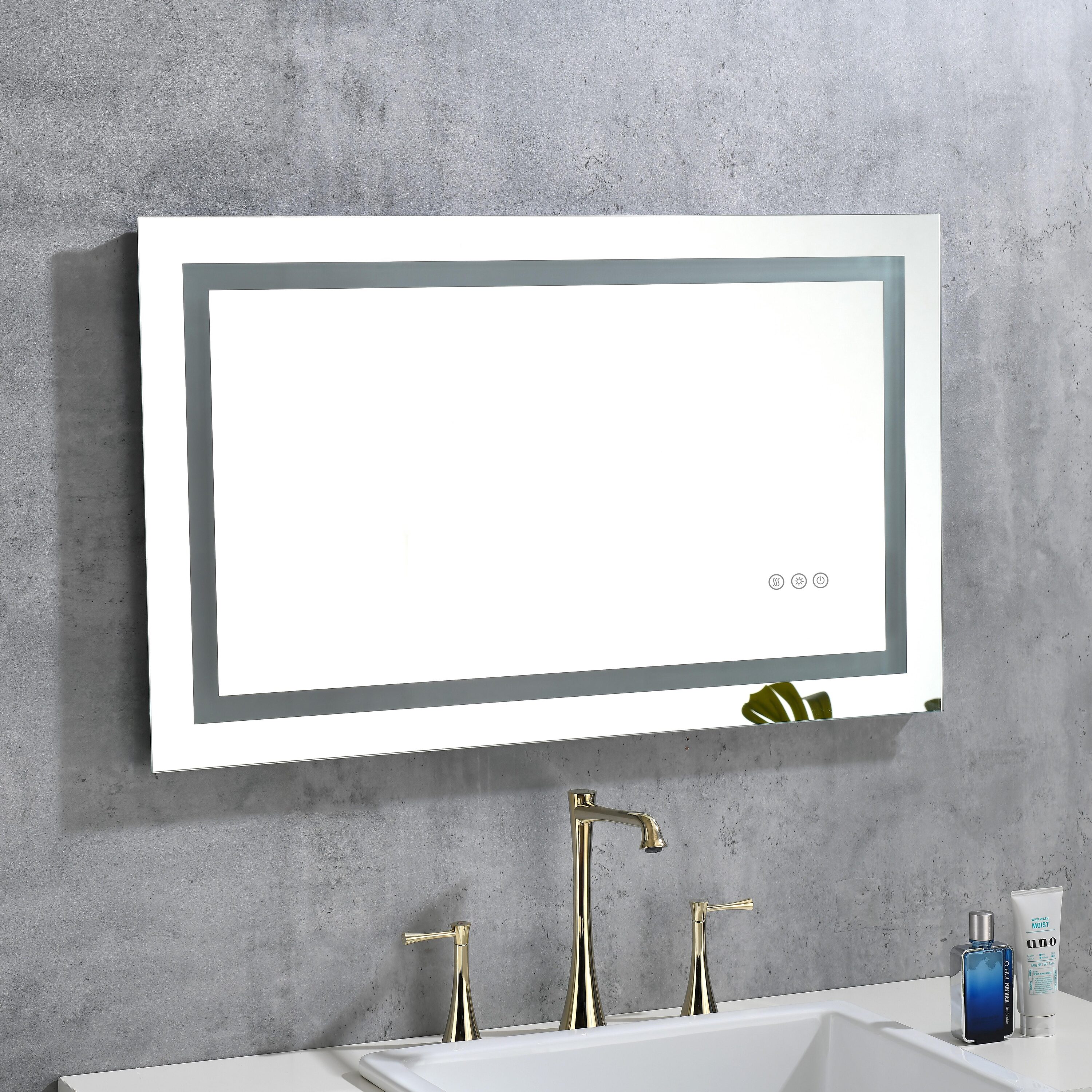 Bayfeve BF-119143-MIR 36-in x 28-in Polished Frameless Rectangle Dimmable LED Lighted Fog Free Bathroom Vanity Mirror ( White )