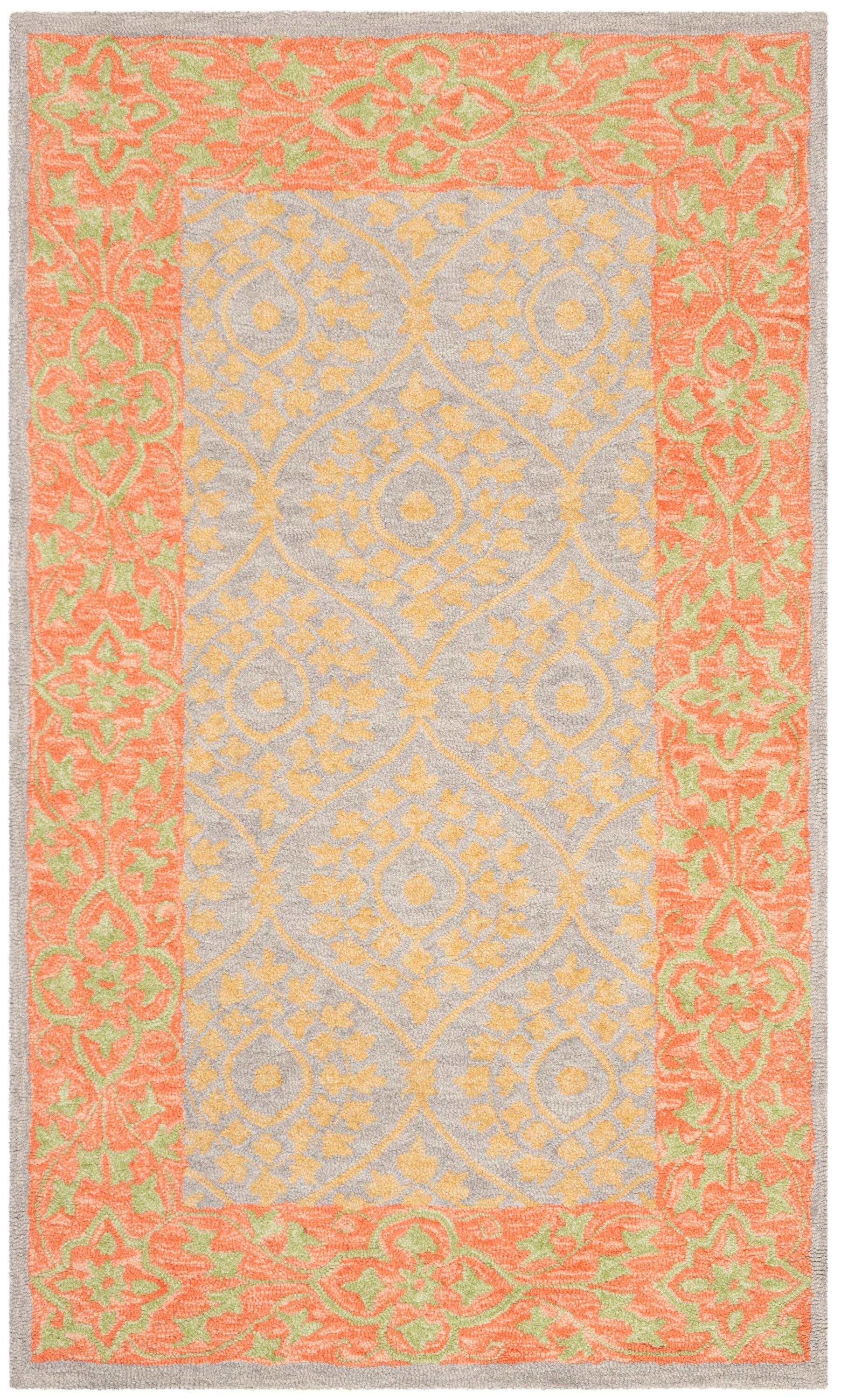 Handmade Orange and Silver Floral Wool Area Rug 3' x 5'