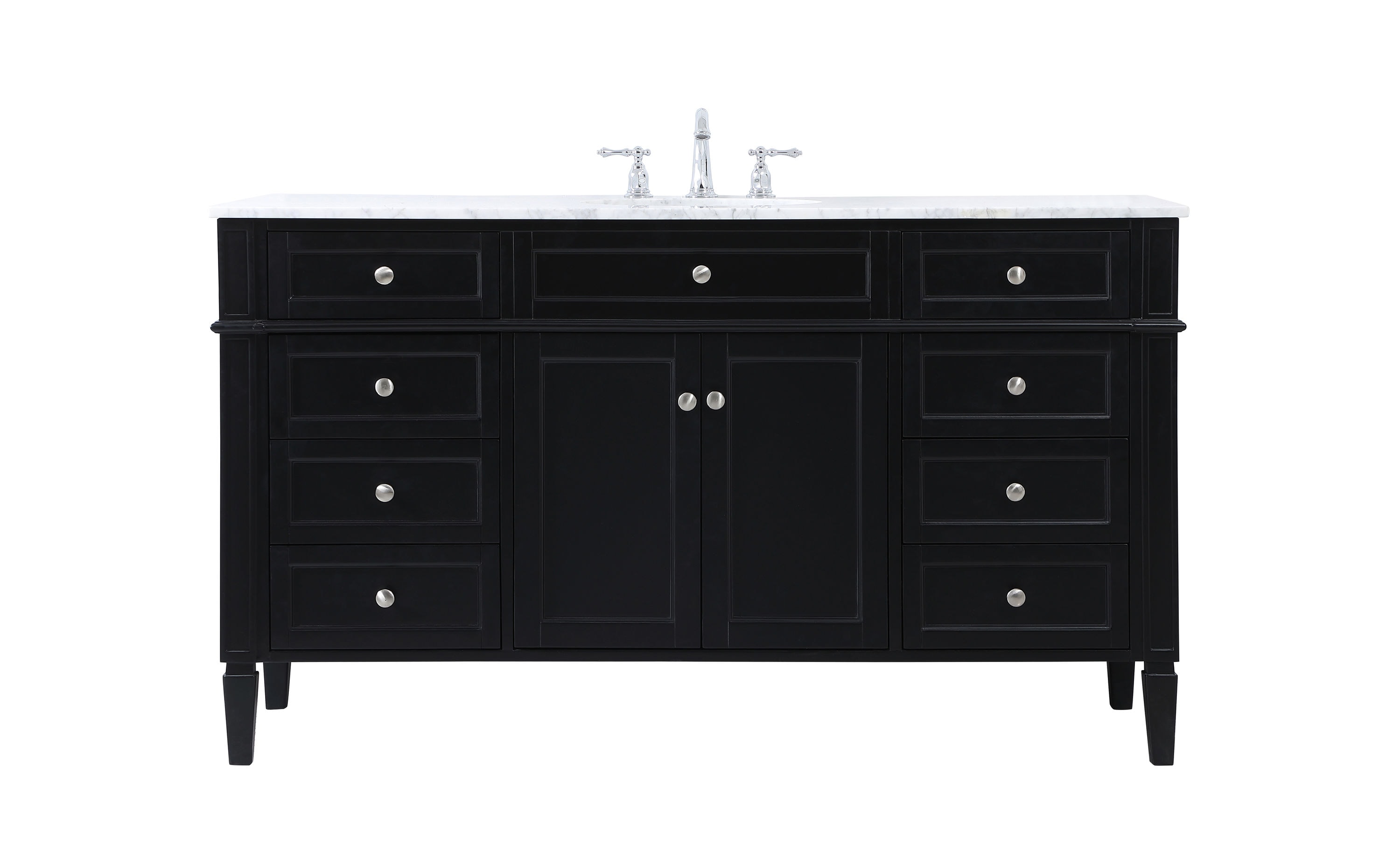 Elegant Decor HF37680BK Home Furnishing 60-in Black Undermount Single sink Bathroom Vanity with Carrara White Marble Top