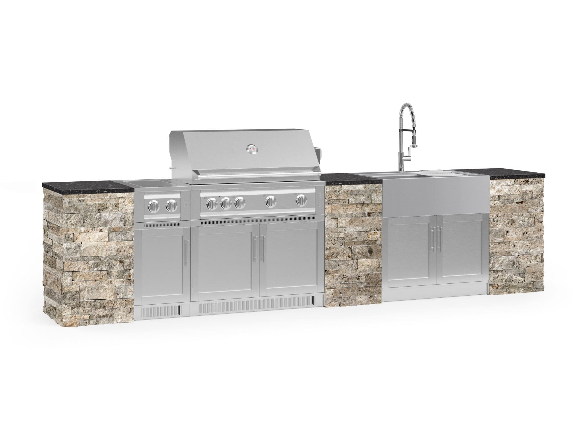 NewAge Products 69299 Signature Series Cabinets Platinum Grill 11 -Piece 149.16-in W x 25.5-in D x 58.64-in H Modular Outdoor Kitchen Set 7 Burners