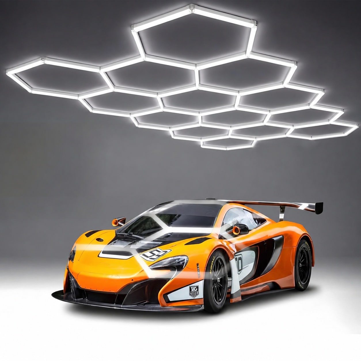 Phyfalip  14 Piece LED Hexagon Garage Light Set 240W 24400 Lumens 6000K Daylight 1132 SMD2835 T5 Tube Ceiling Fixture for Workshop Warehouse