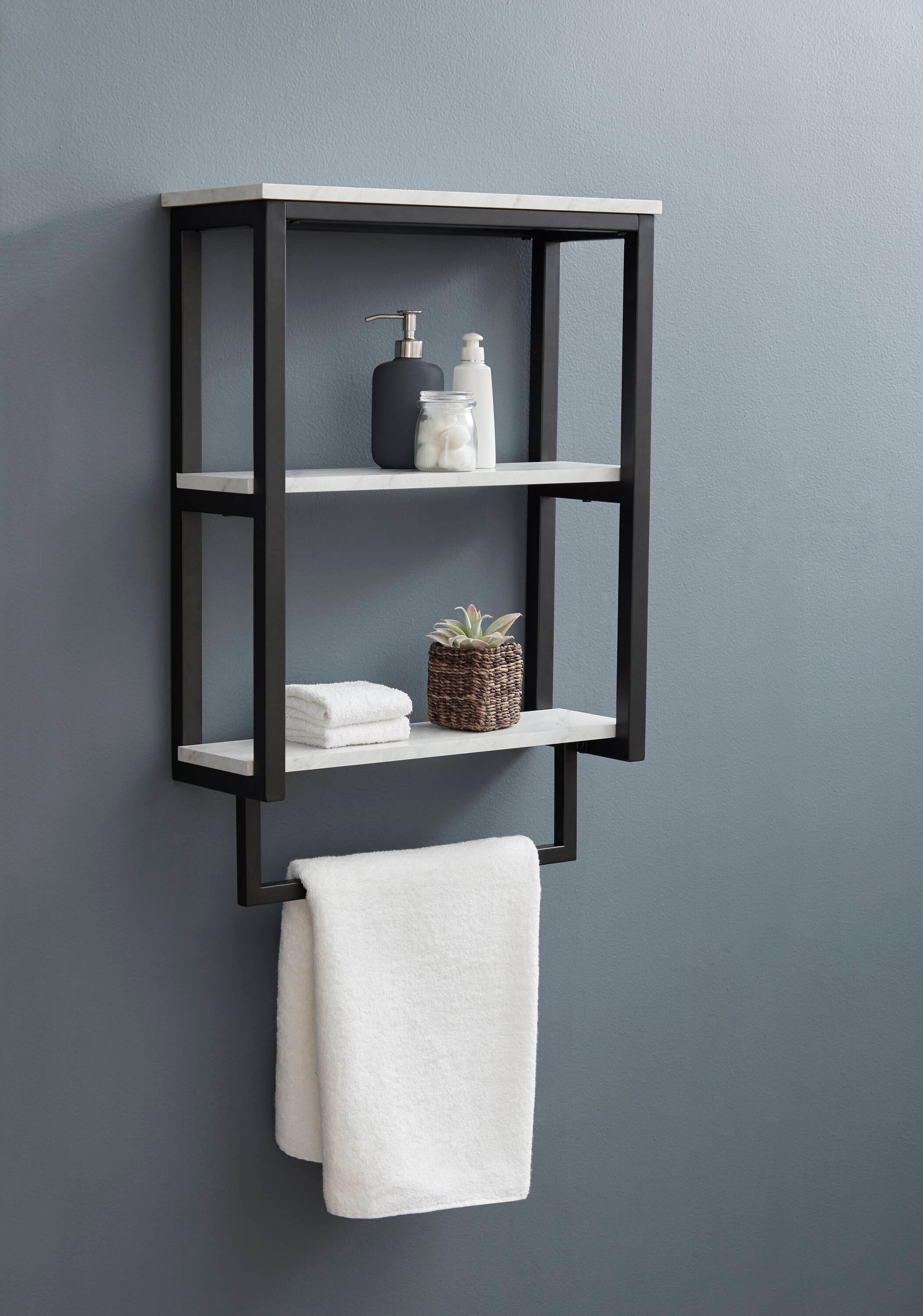 Solid Wall Mount Black Bathroom Shelves Double Layer