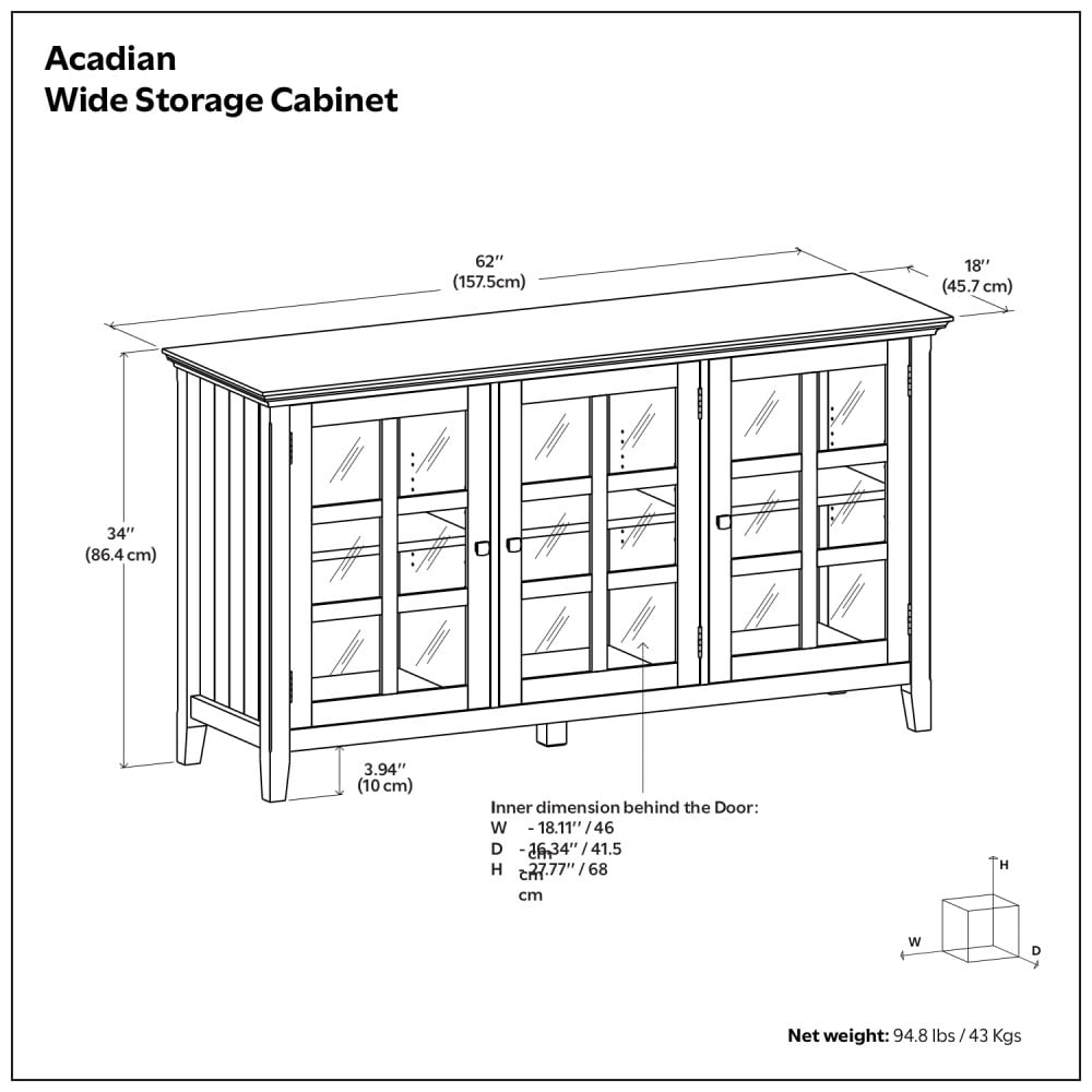 Acadian Black Solid Wood Storage Cabinet with Adjustable Shelves