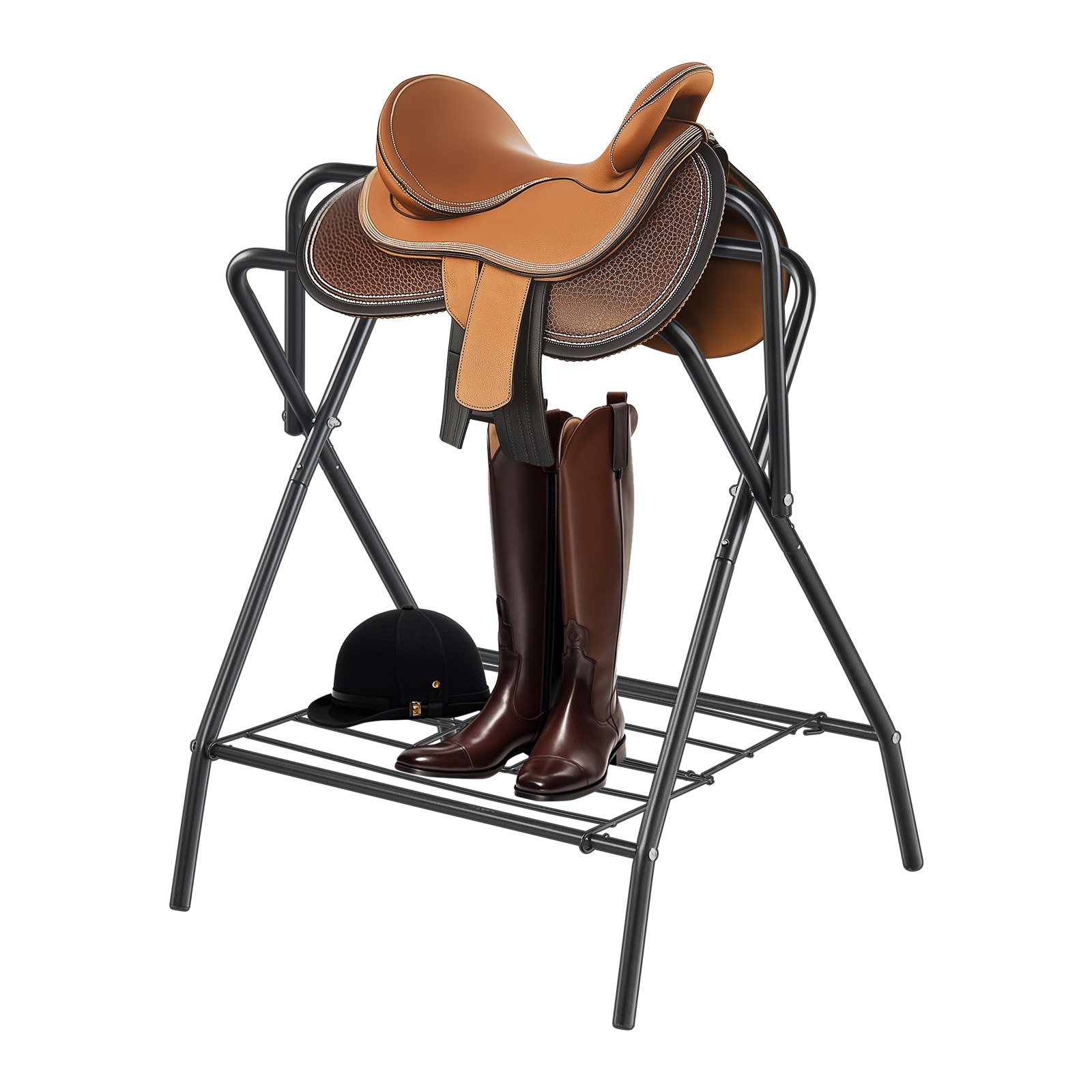 GIVIMO Folding Saddle Rack - 28 x 19 x 37.5-in 2 Pack Freestanding Horse Saddle Stand - Portable Blanket Holder - Heavy-Duty Carbon Steel for English and Western Saddles - Black