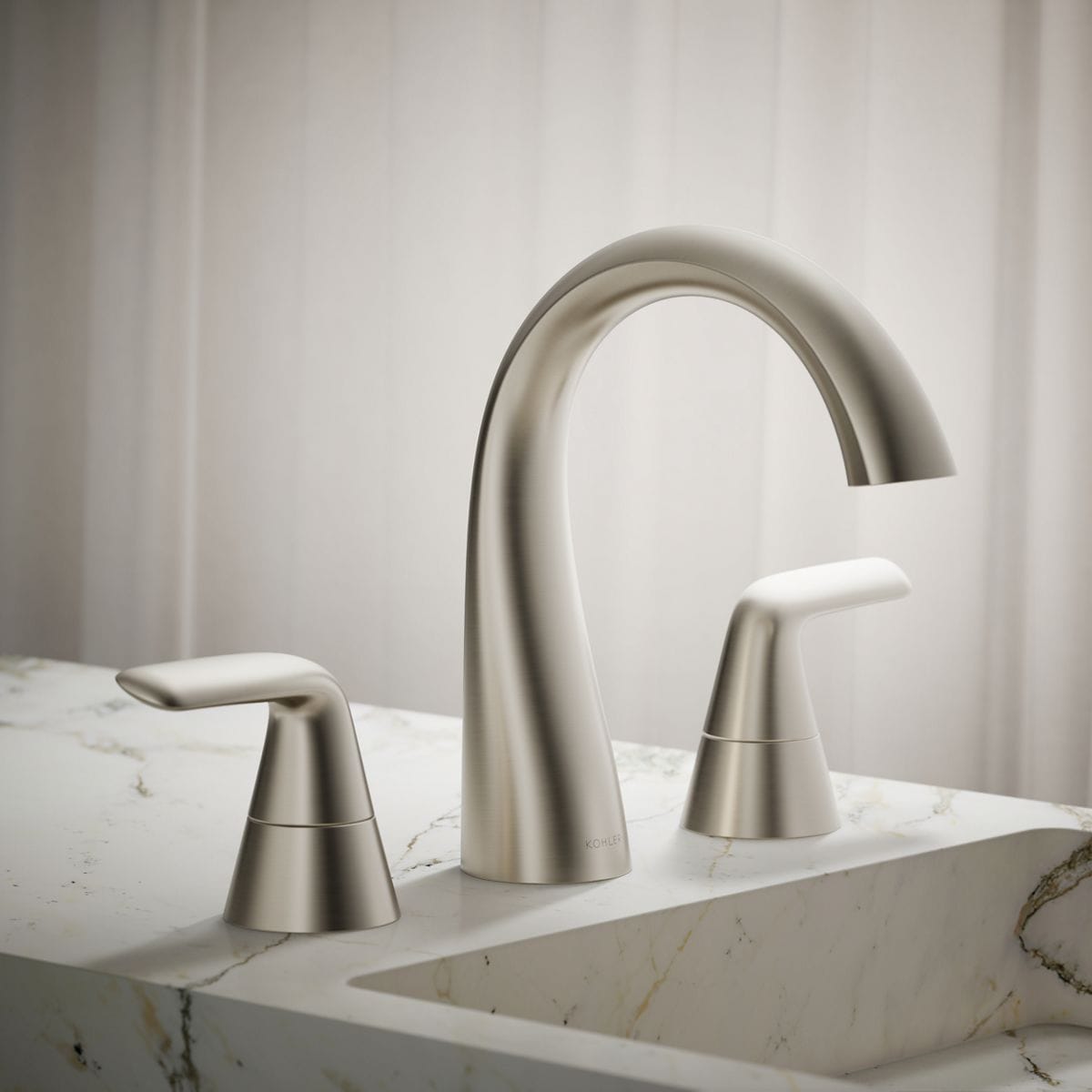 KOHLER R33048-4D-BN Avail Vibrant Brushed Nickel Widespread 2-handle WaterSense Mid-arc Residential Handle Bathroom Sink Faucet with Drain