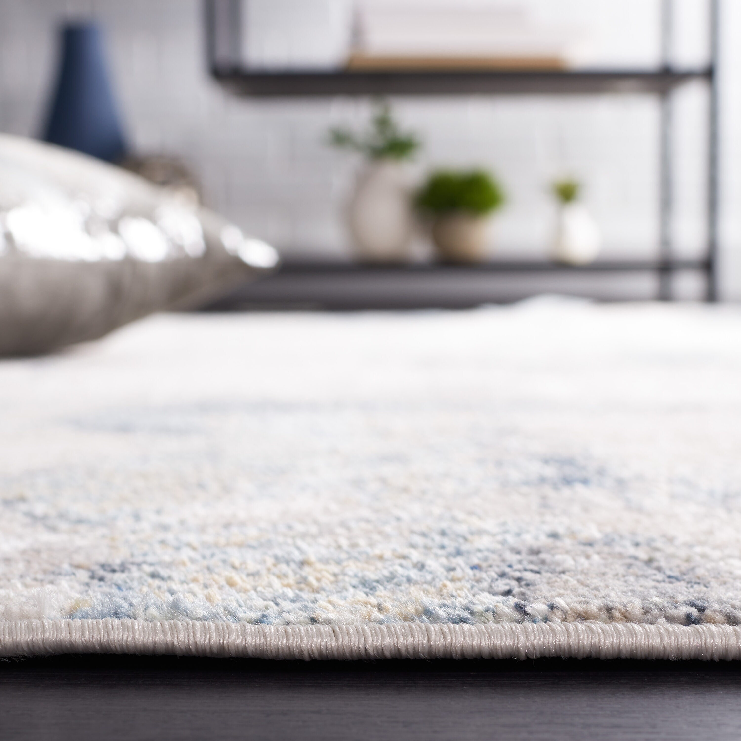 Modern Blue and Gray Synthetic Square Washable Area Rug