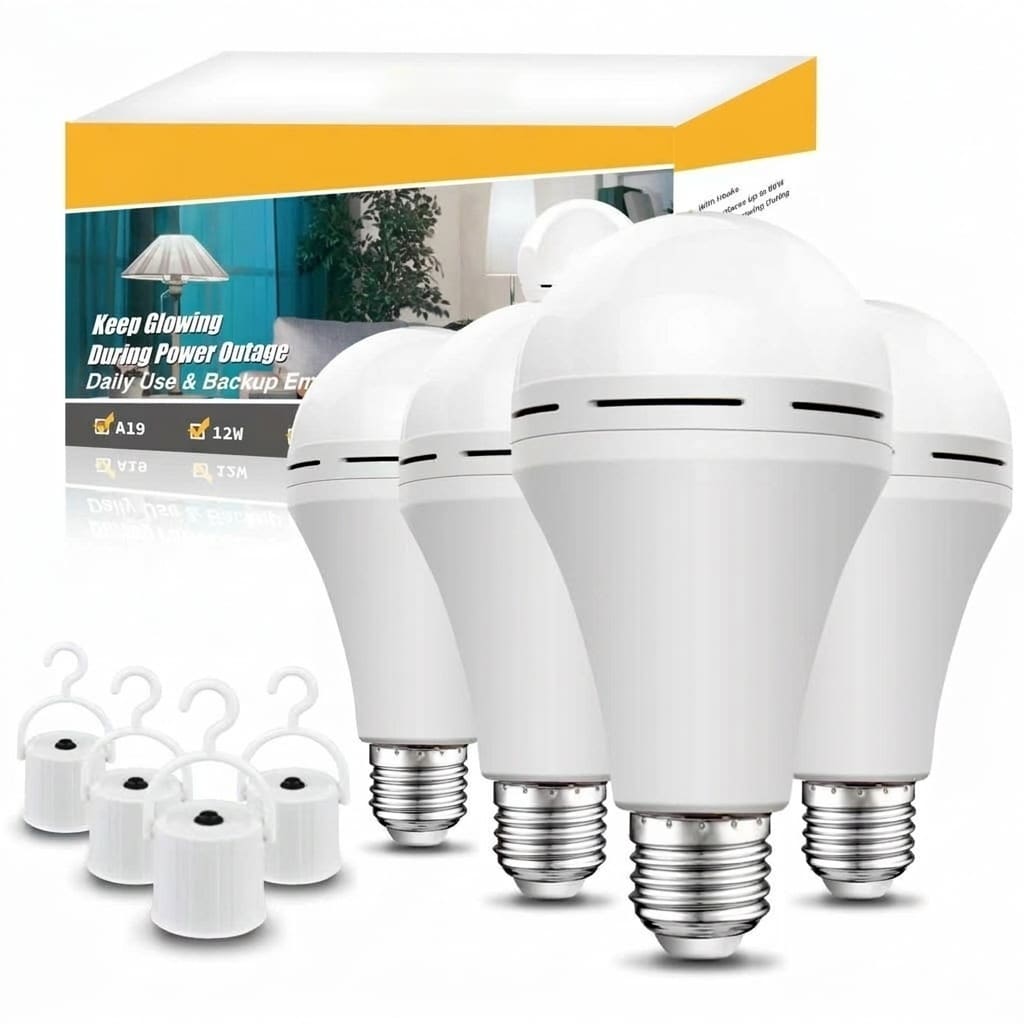 AOIZGMY   Rechargeable LED Light Bulbs 15W 80W Equivalent 6000K E26 E27 Base Battery Backup Emergency Lighting for Power Outage Home Pack of 4