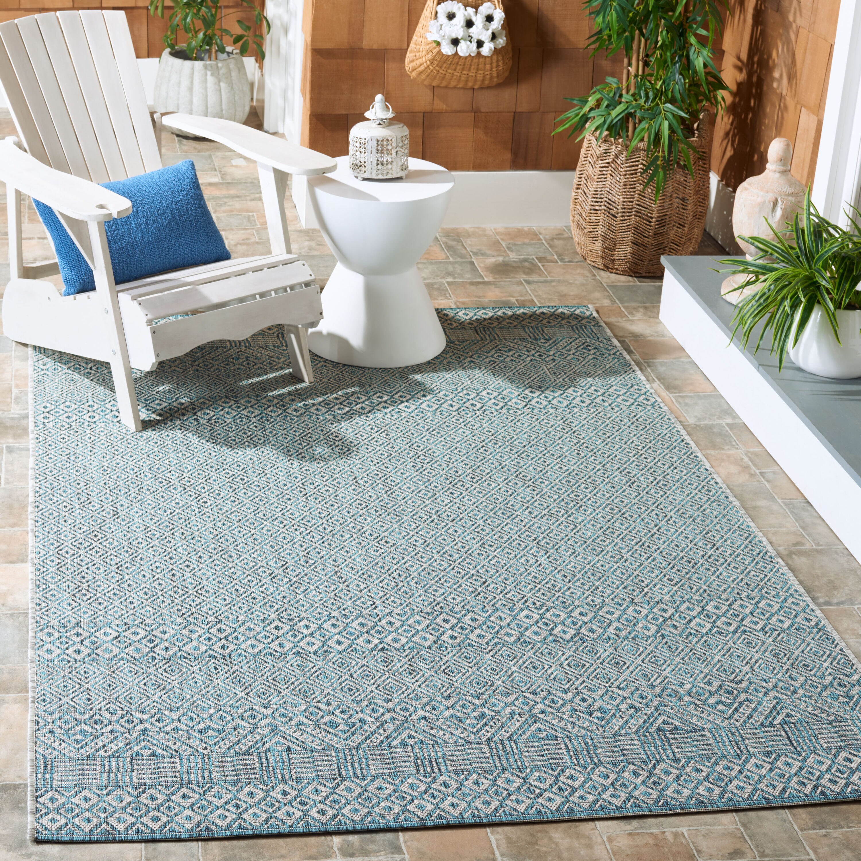 Safavieh CY8235-37212-9 Courtyard 9 x 12 (ft) Loomed Synthetic Gray/Aqua Rectangular Indoor/Outdoor Geometric Area rug