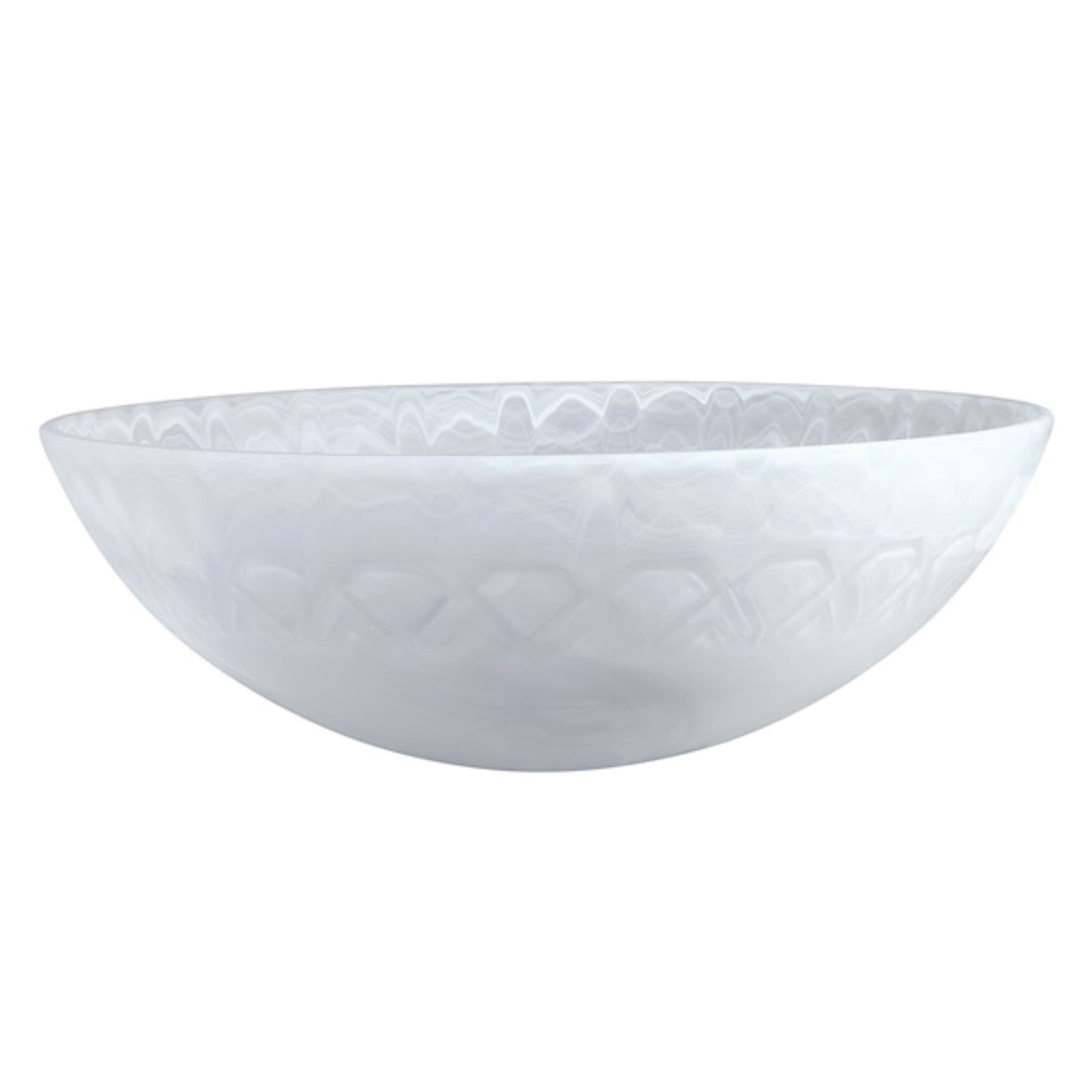 Large Frosted White Etched Alabaster Glass Bowl