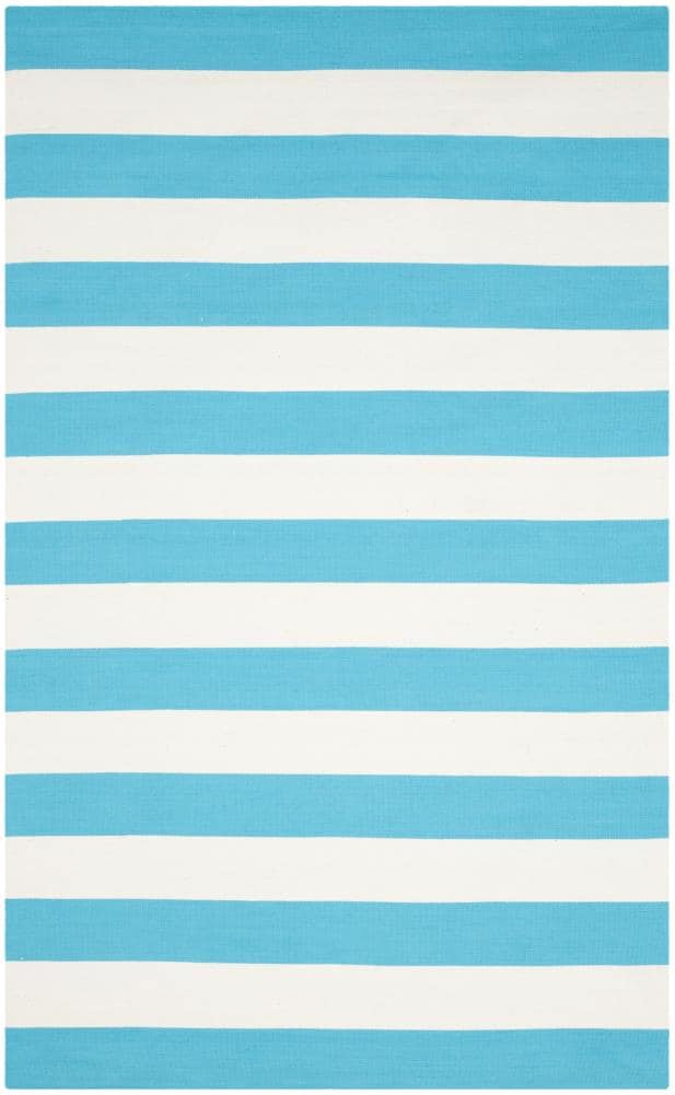 Safavieh MTK712N-5 Montauk Maslin 5 x 8 (ft) Cotton Turquoise/Ivory Rectangular Indoor Stripe Coastal Area rug