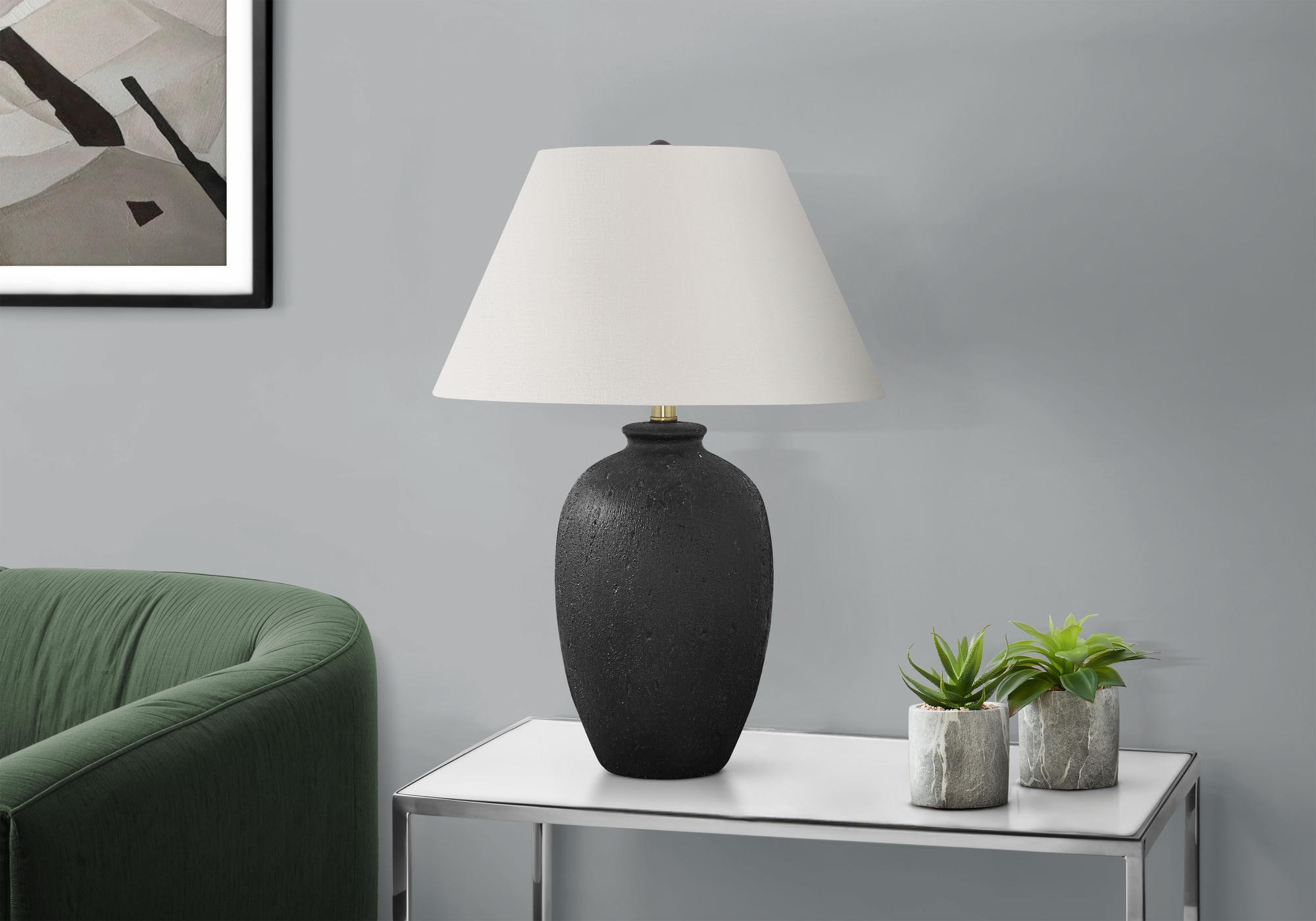 Huluwat - Lighting 24-inch H Table Lamp Black Ceramic Ivory Cream Shade Modern