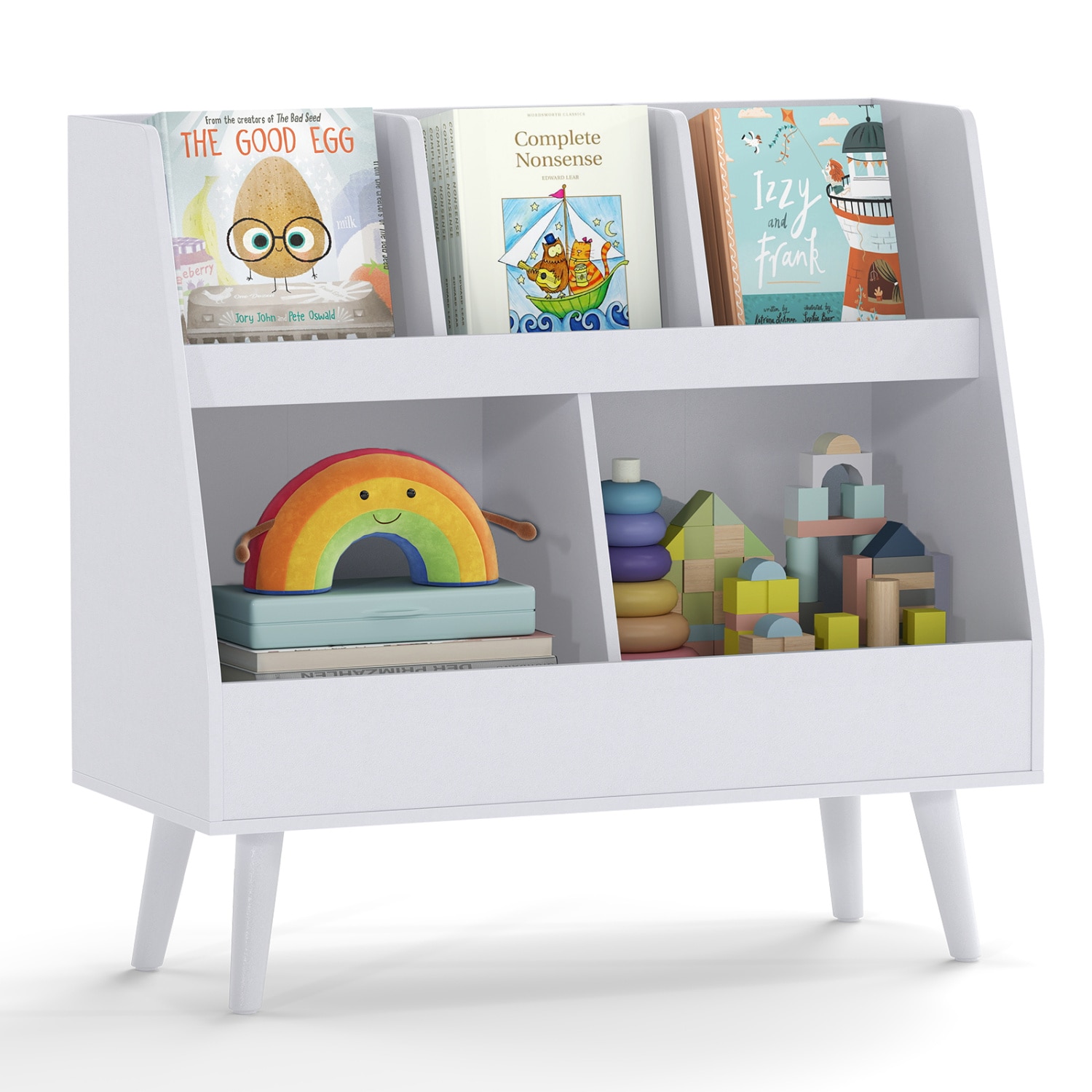 Slickblue 28 x 31.5 x 14 White MDF and Solid Wood 5-Cube Toy Organizer with Anti Falling Edges for Playroom - Available in Different Colors