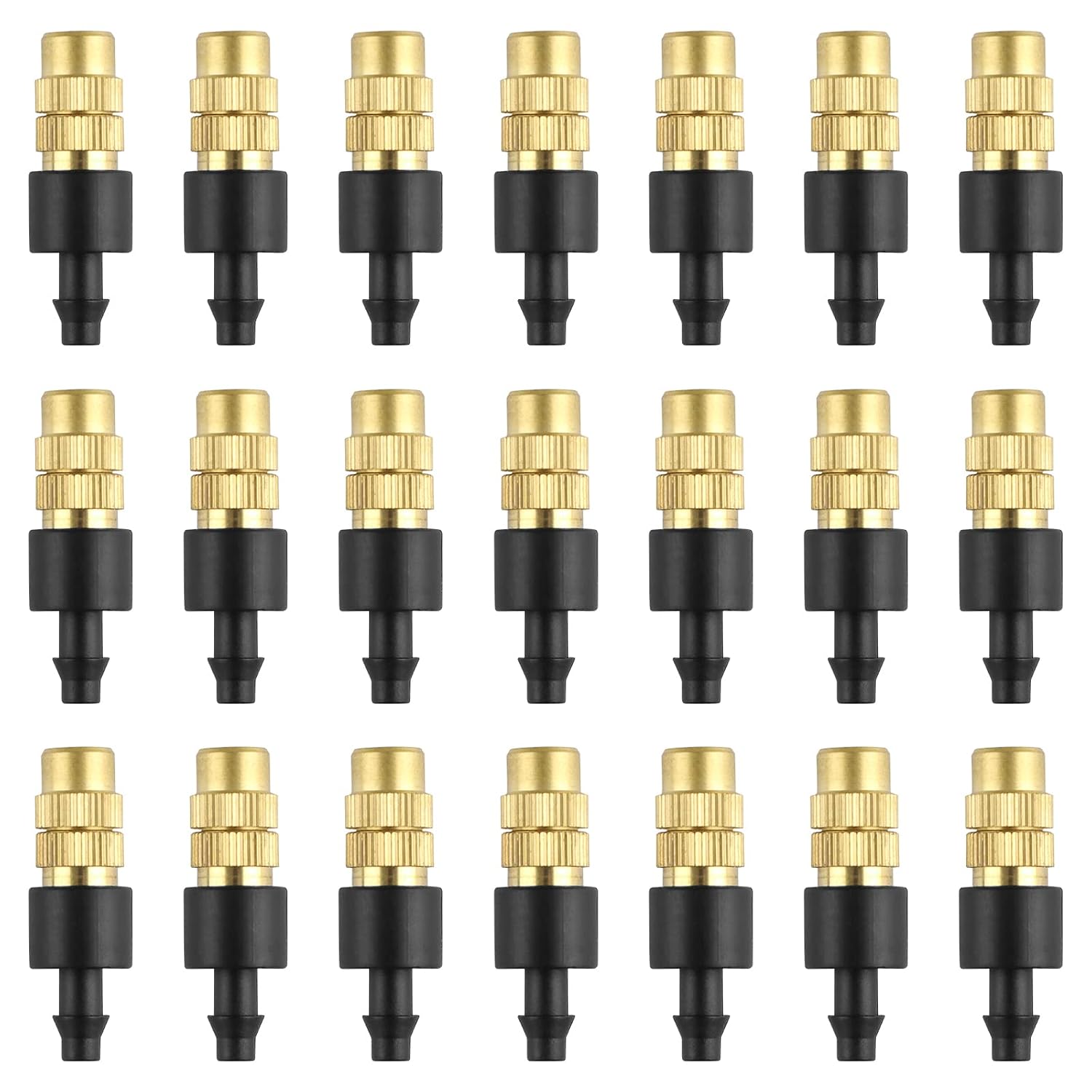 Kalolary 1/4 in Adjustable Brass and Plastic Misting Nozzles Drip Irrigation Emitters for Lawn Garden and Greenhouse 4/7mm Tubing Compatible 30-Pack