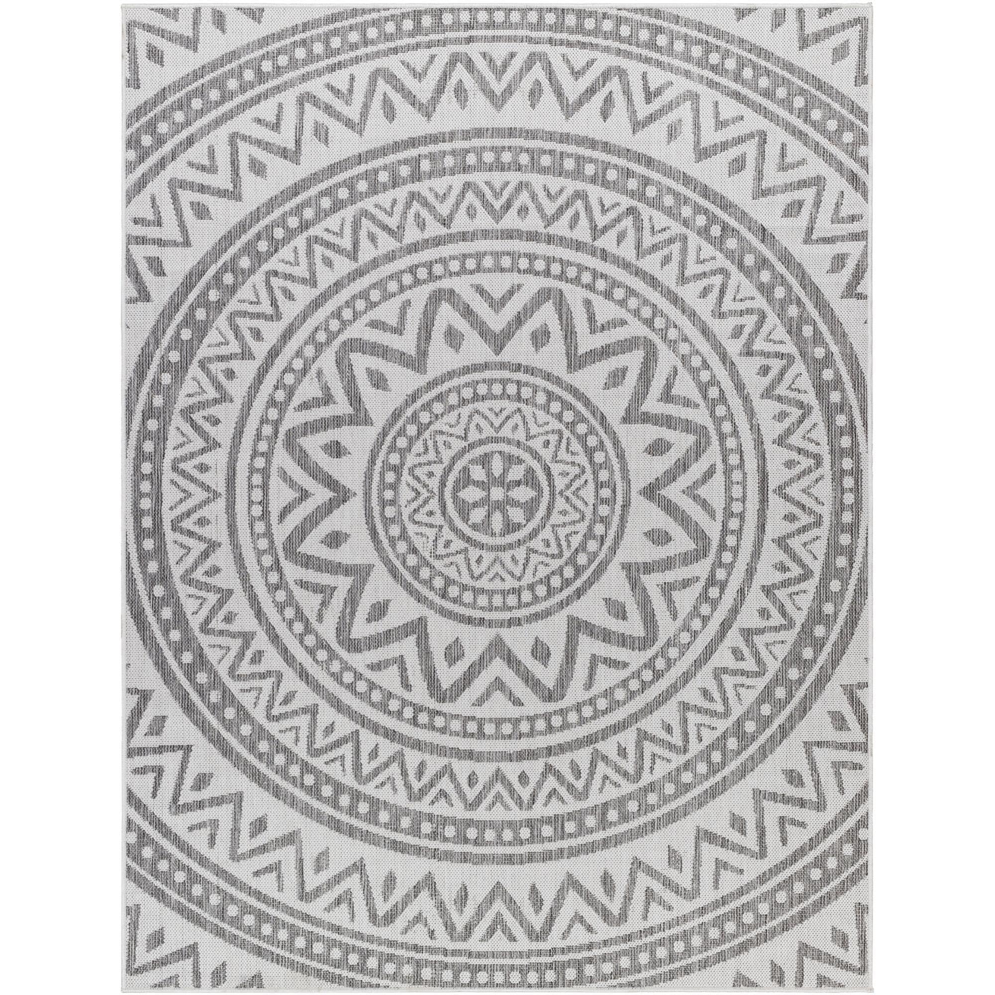 Livabliss LBH2318-537 Long Beach 5 x 8 (ft) Polypropylene Light Gray Rectangular Outdoor Medallion Global Area rug