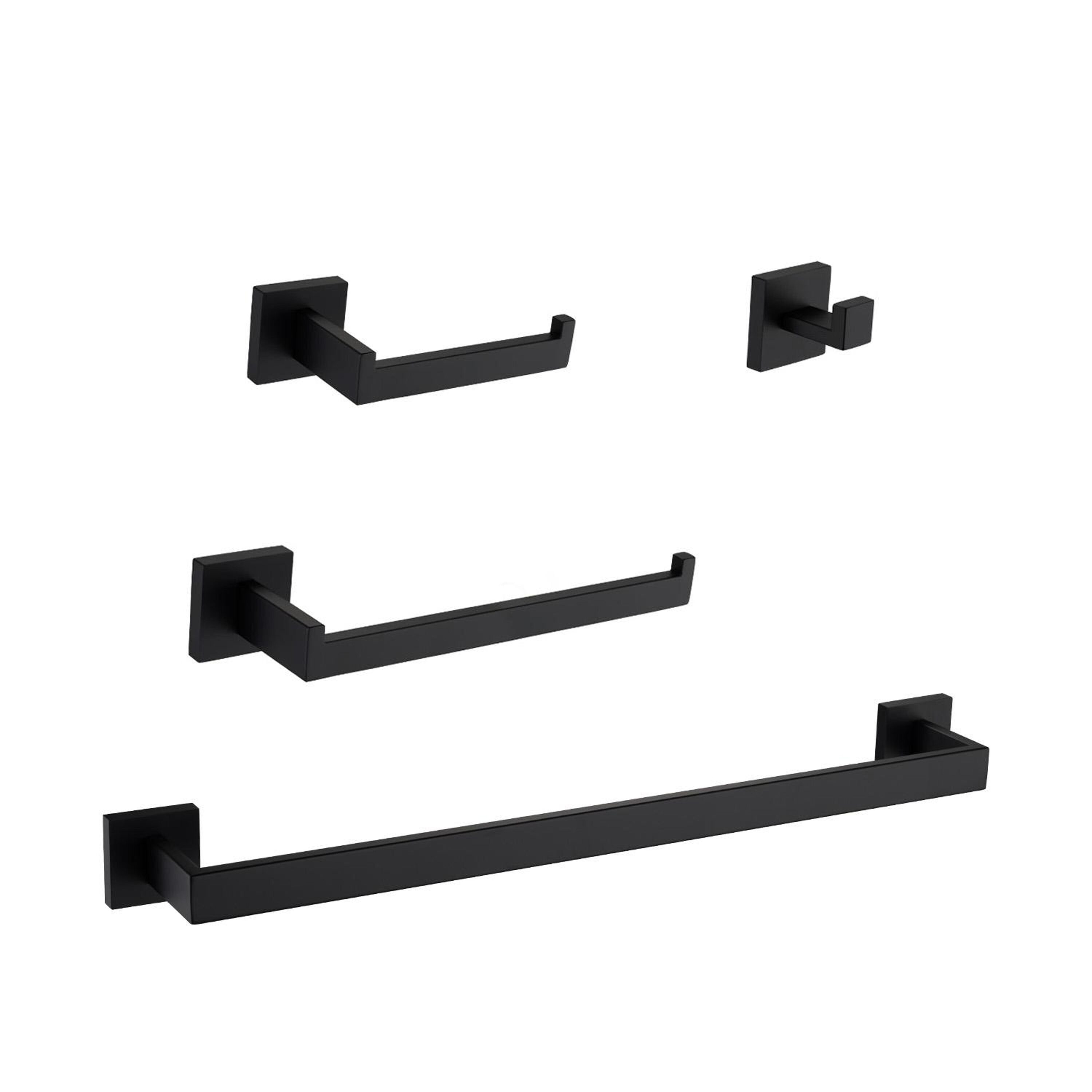 Bayfeve - 4-Piece Matte Black Decorative Bathroom Hardware Set (Towel Bar and Hand Towel Bar and ...