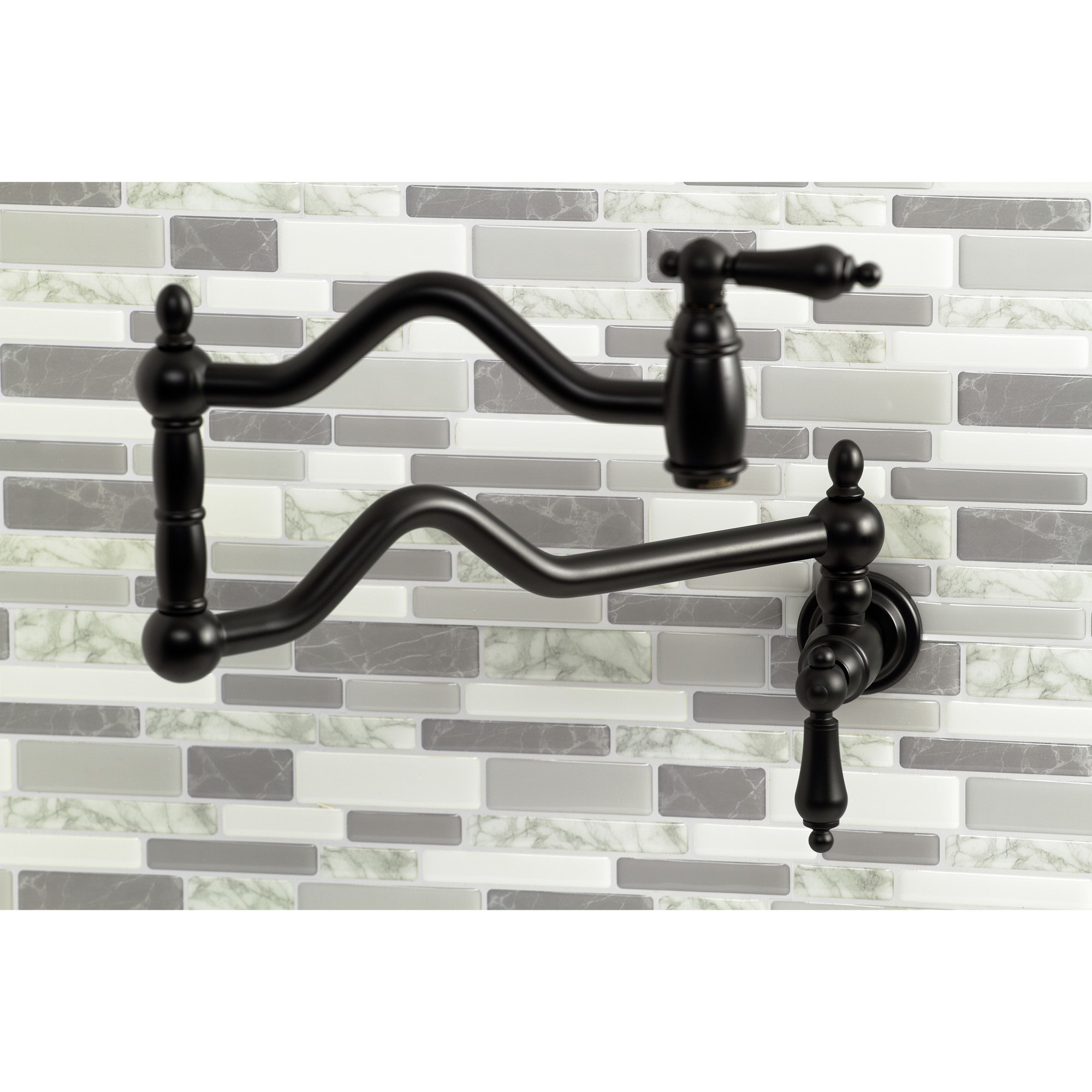 Kingston Brass WLKS2100AL Heritage Matte black Double Handle Wall-mount Pot Filler Kitchen Faucet with Sprayer