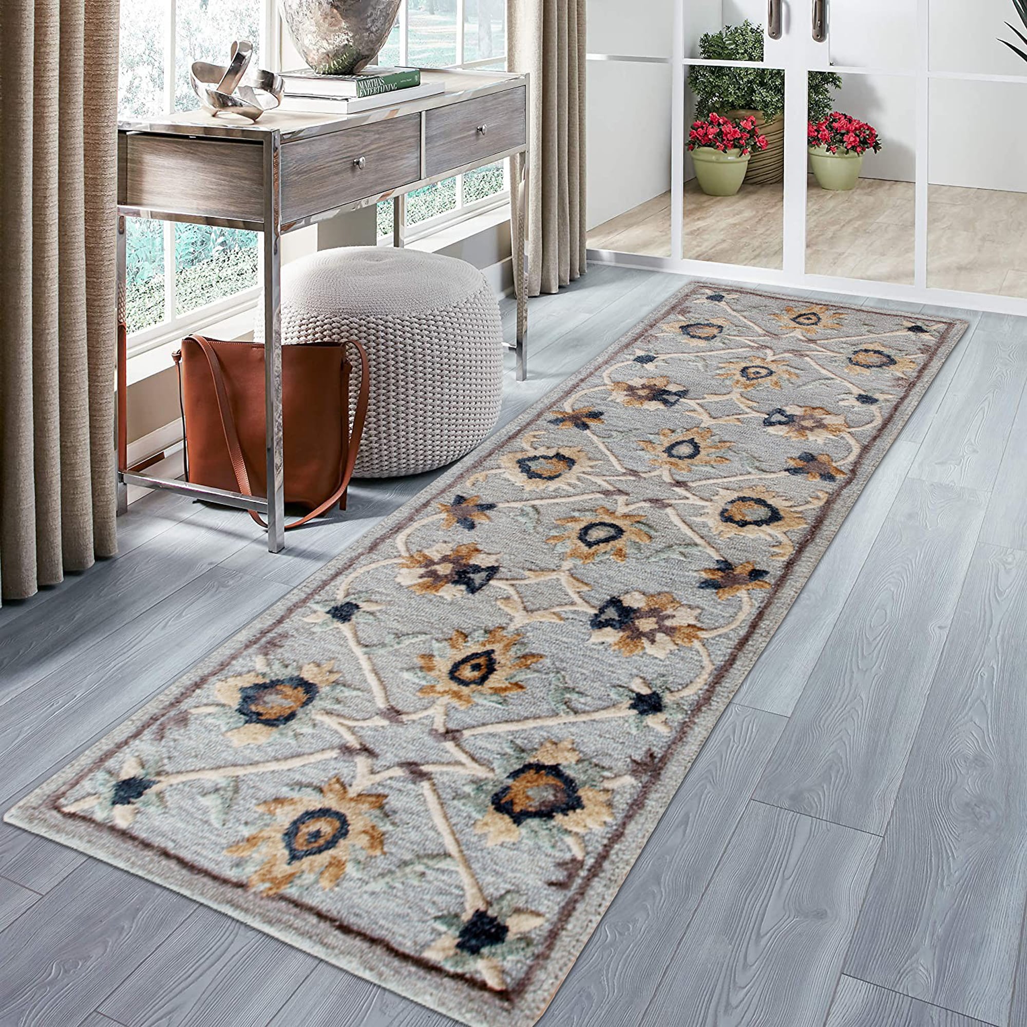 LR Home 4470A1084934J8 Maribella 2 x 7 (ft) Wool Light Blue/Cream/Beige Rectangular Indoor Floral/Botanical Area rug