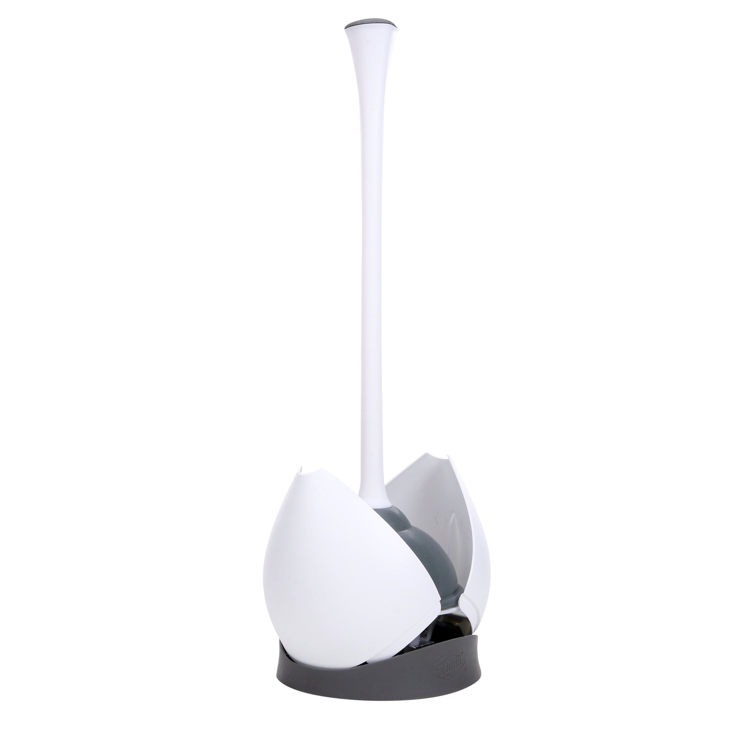 Base Clorox Toilet Plunger and Hideaway Caddy Bathroom Combo White/Grey 