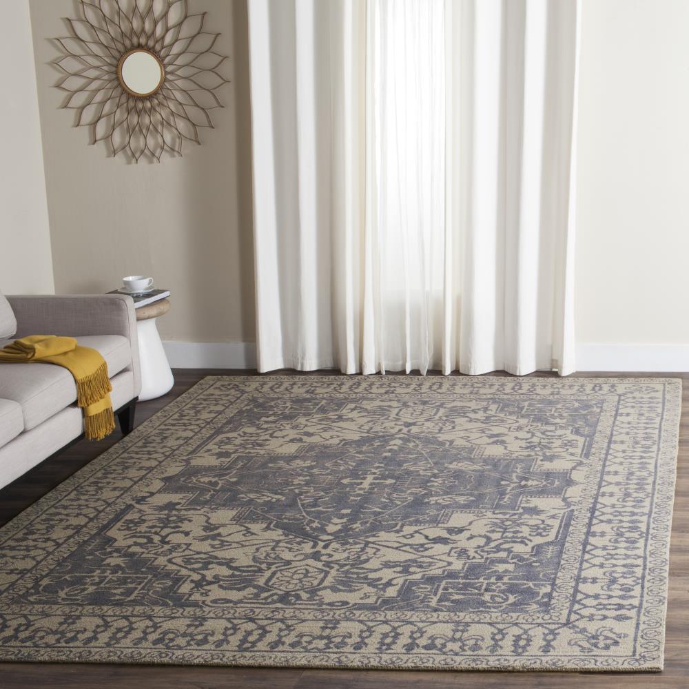 Blue and Grey Hand-Tufted Wool Square Area Rug