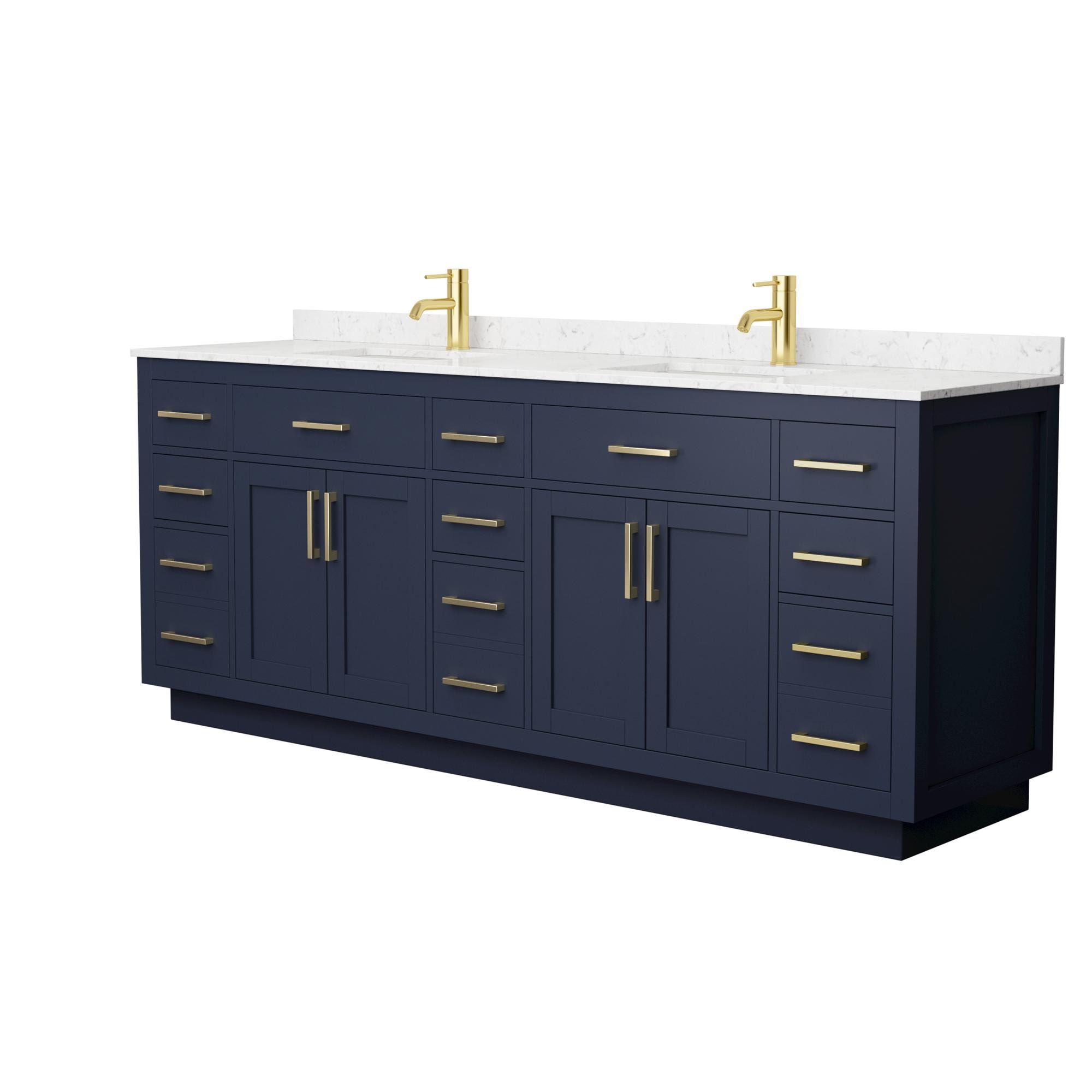 Wyndham Collection WCG262684DBLCCUNSMXX Beckett TK 84-in Dark Blue Undermount Double Sink Bathroom Vanity with Carrara Cultured Marble Top