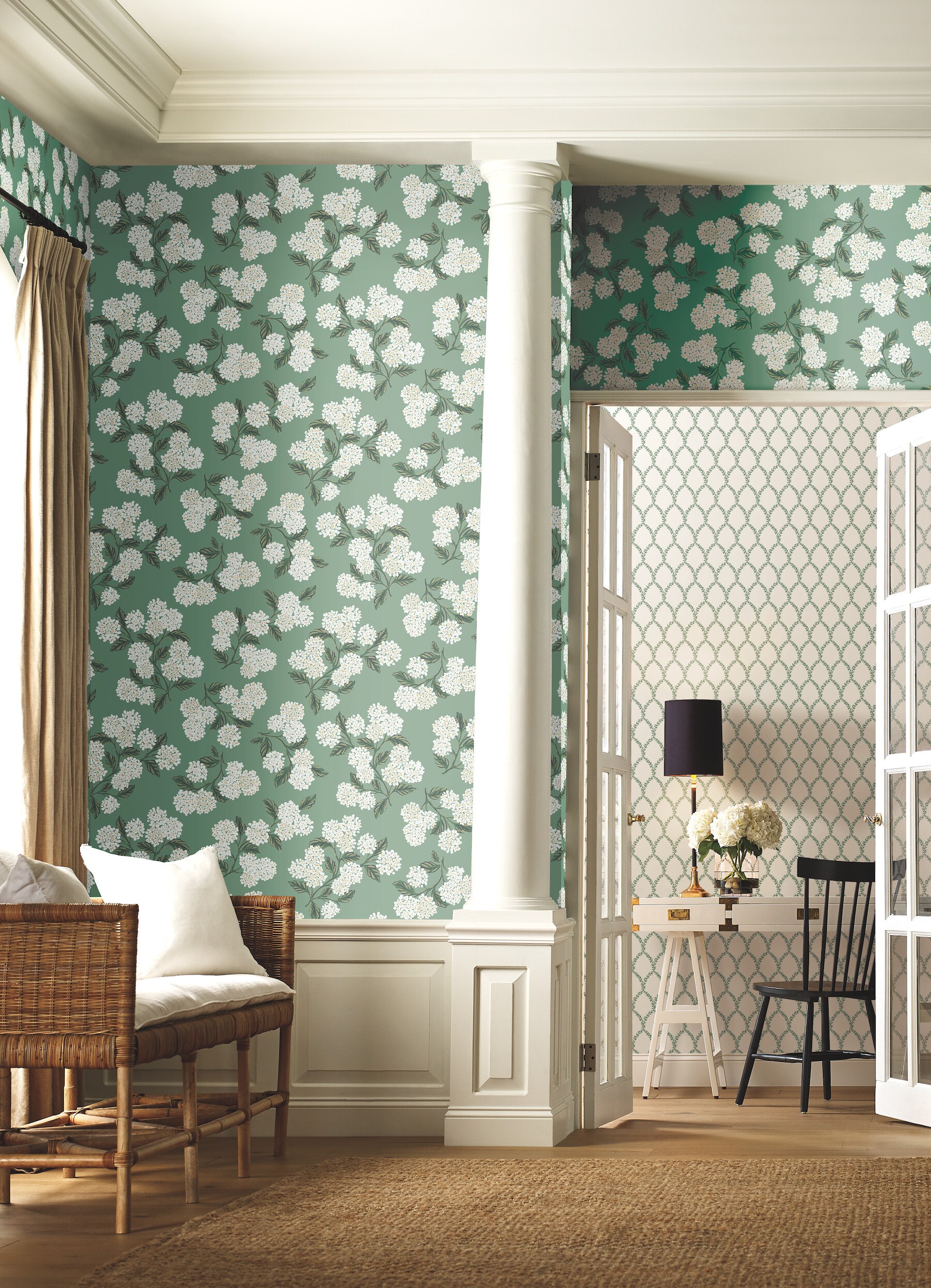Rifle Paper RI5145 Jade Hydrangea Wallpaper