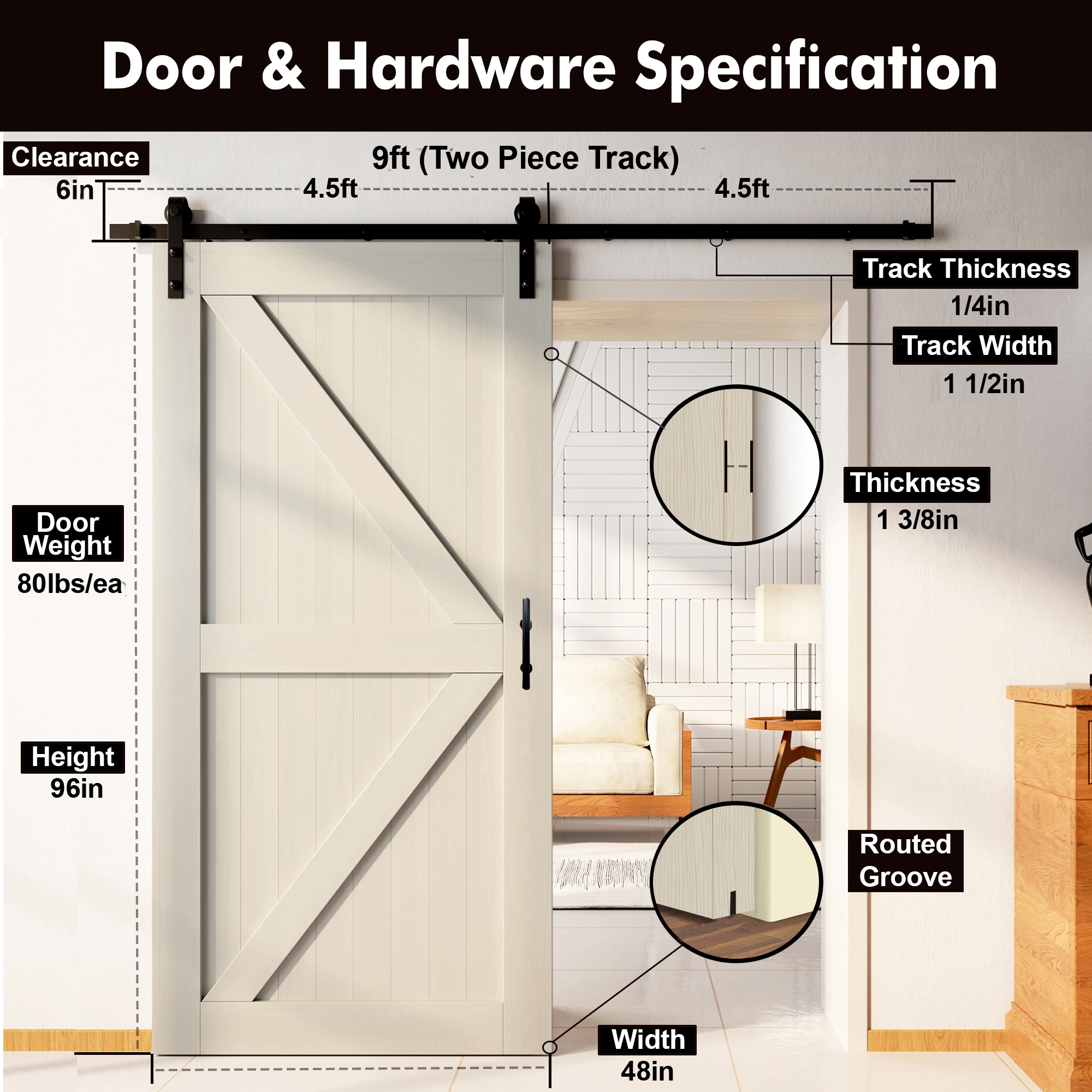 HOMACER YT1TGH108C-4896-K-TG Barn-Doors - View #7