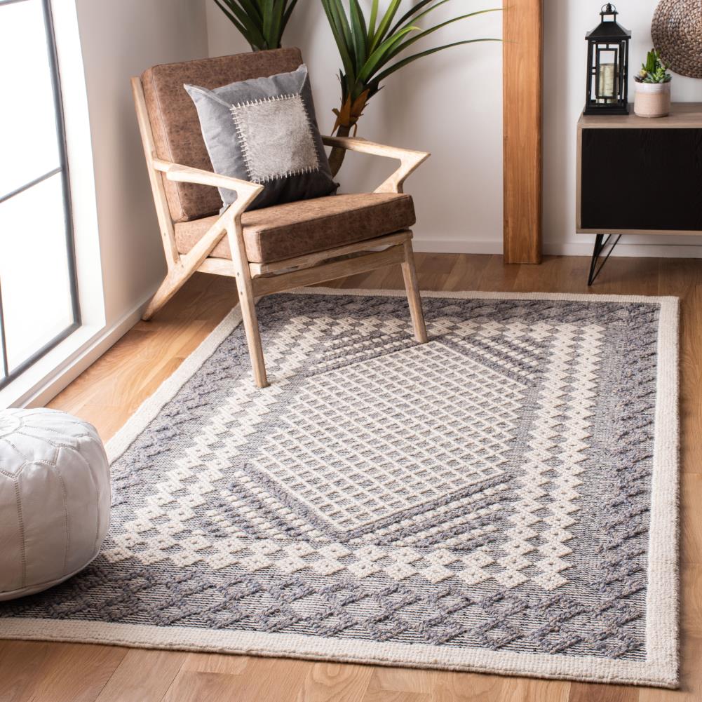 Natura Cream and Navy Handwoven Wool 6' x 9' Area Rug
