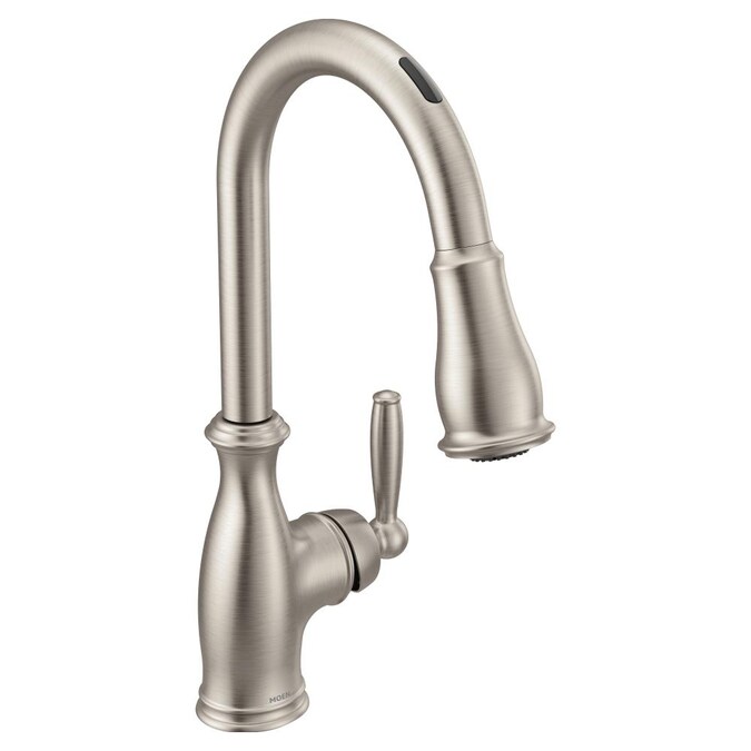 Moen U By Moen Spot Resist Stainless 1 Handle Deck Mount High Arc Touchless Kitchen Faucet Deck Plate Included In The Kitchen Faucets Department At Lowes Com
