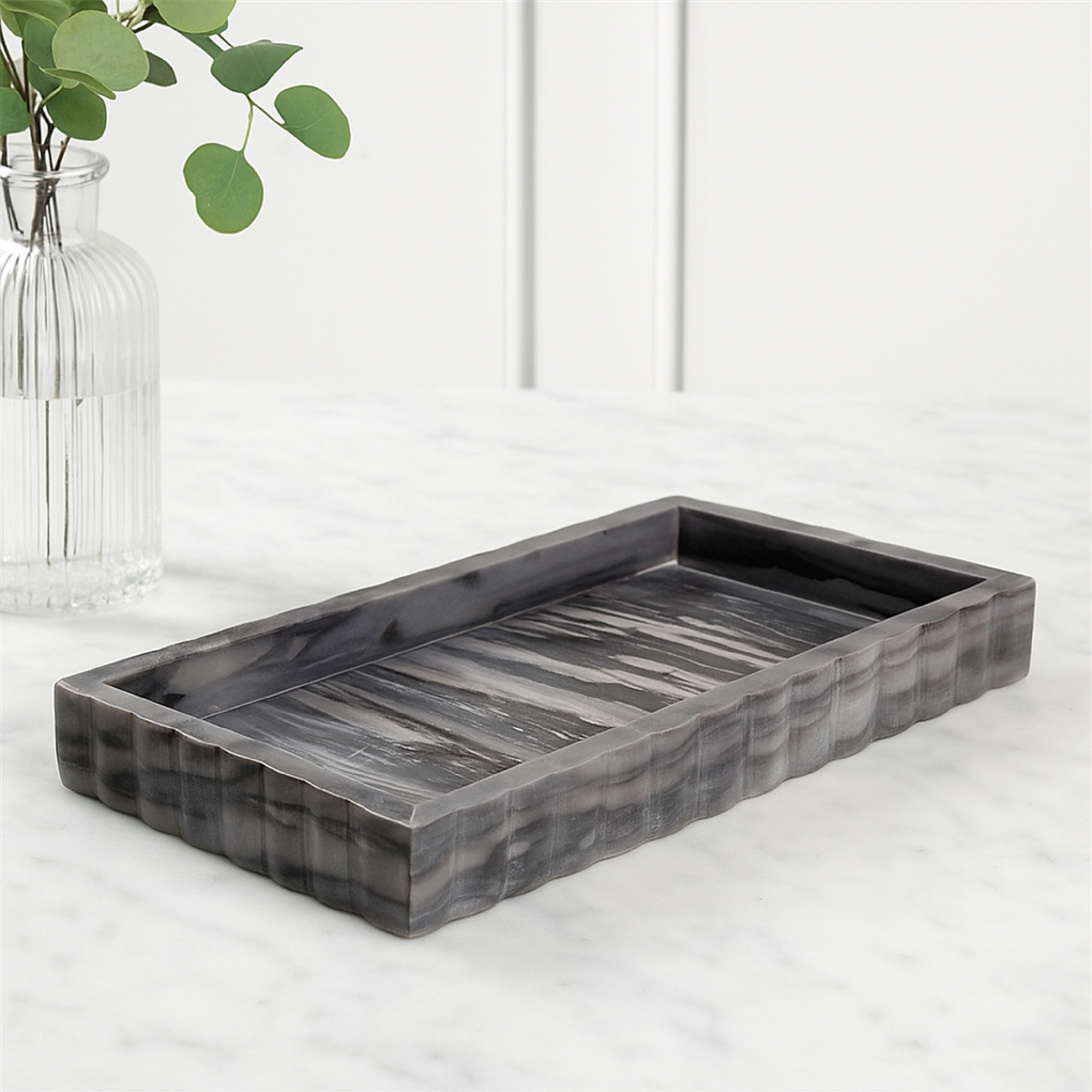 Benzara Myla Subtle Gray Marble 14 in. Decorative Tray in the ...