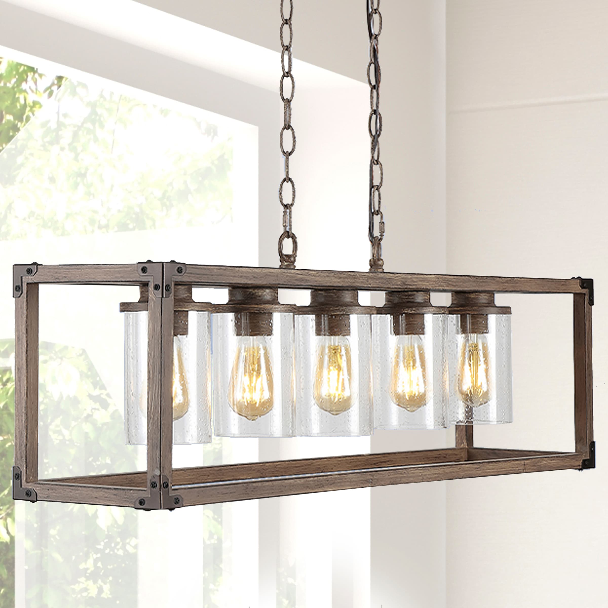 Zeniba 36" Rustic Farmhouse LED Pendant with Seeded Glass - Oil-rubbed Bronze
