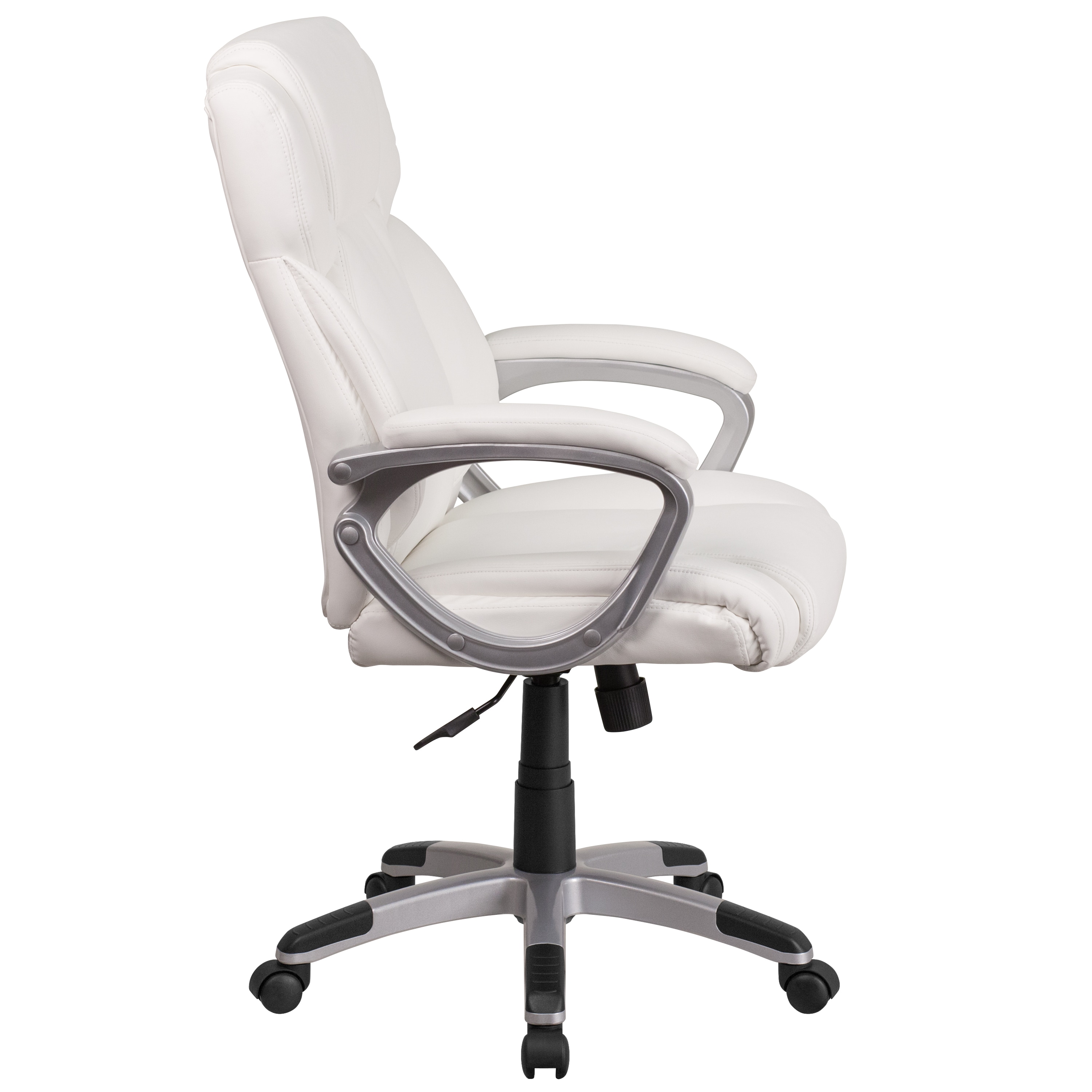 Elegant White LeatherSoft Mid-Back Swivel Office Chair with Padded Arms