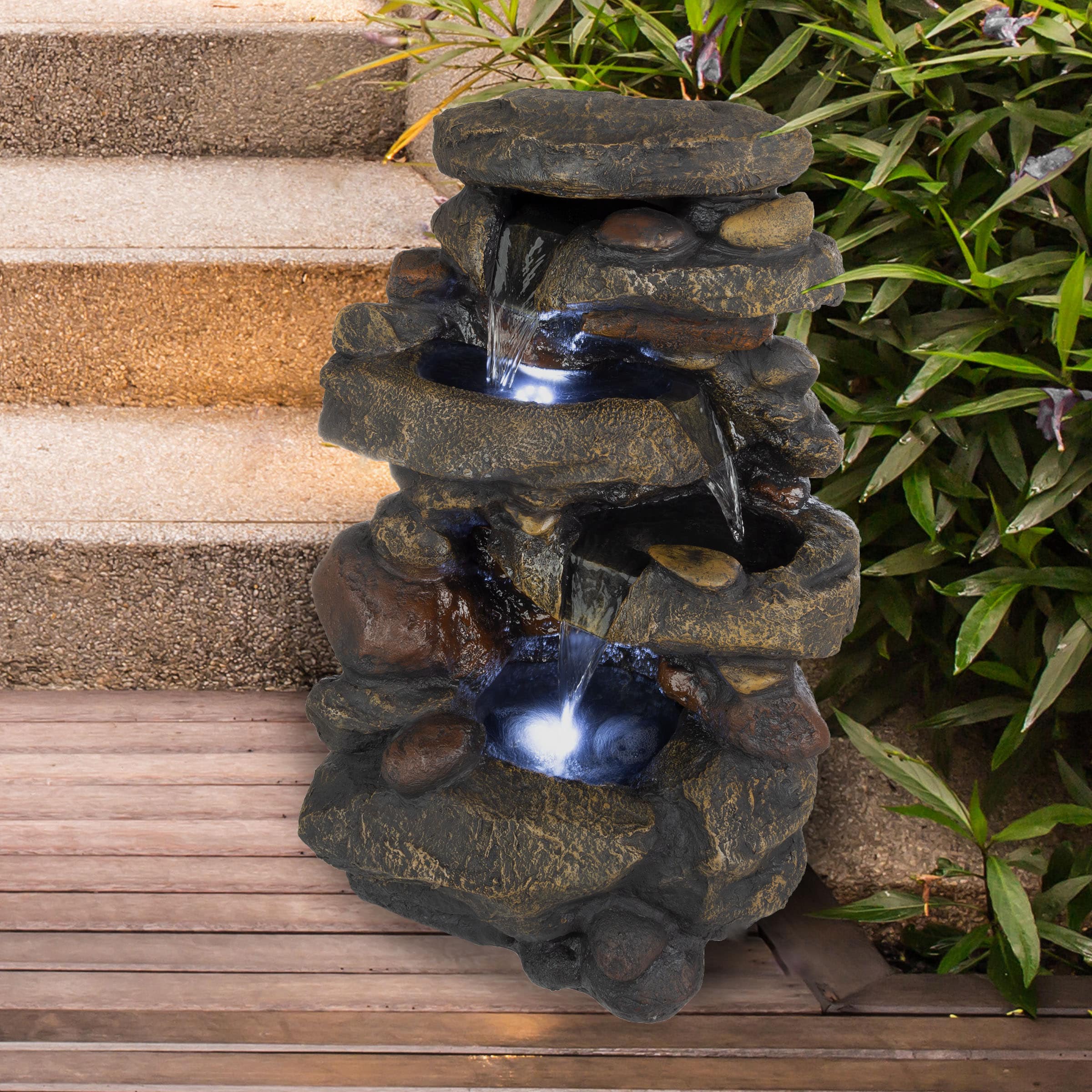 Nature Spring 780704NBT 25.5-in H Resin Rock Waterfall Outdoor Fountain Pump Included