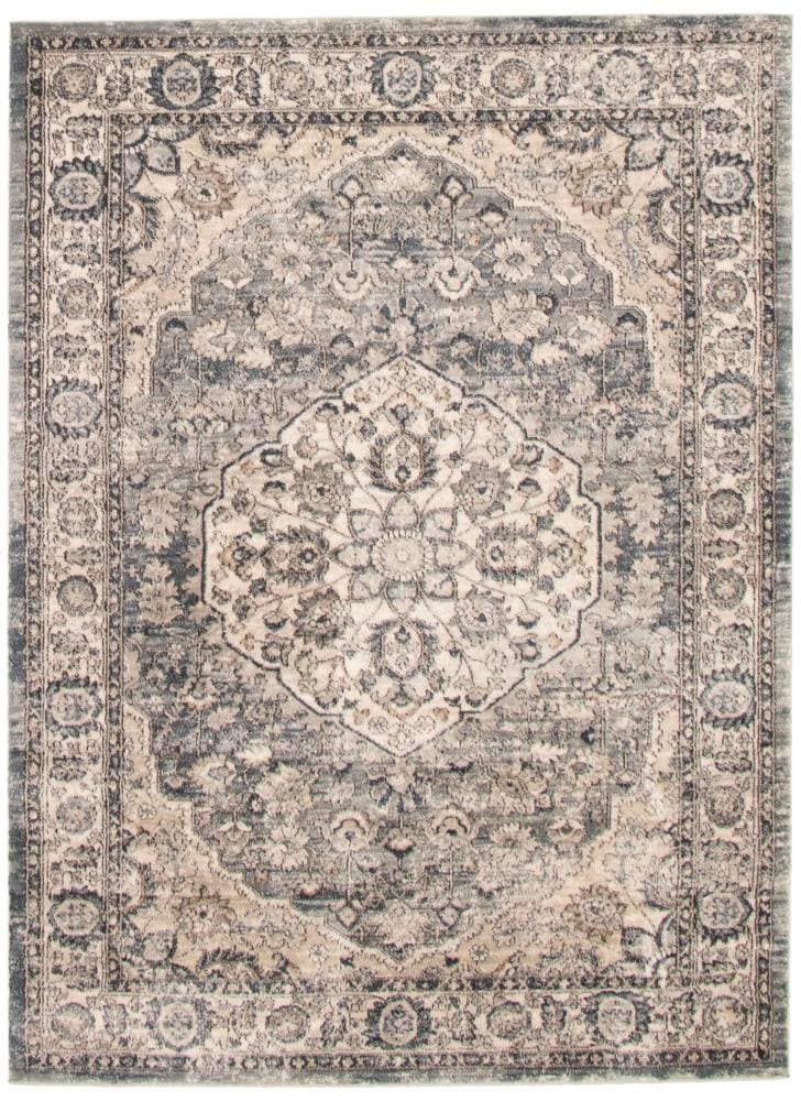 ECARPETGALLERY 324499 Oregon Tabriz 4 x 6 (ft) Loomed Polypropylene Blue Ivory Rectangular Indoor Distressed/Overdyed Vintage Area rug