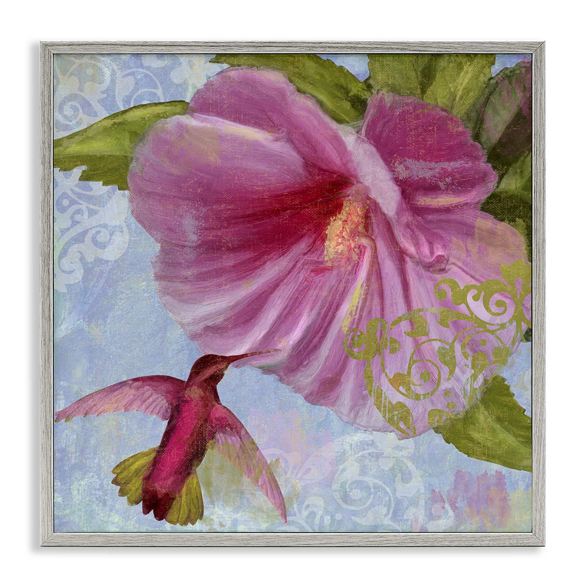 Stupell Industries BS-996-GFF-17X17 Hummingbird and Purple Poppy Gray Framed Giclee Art By Sasha 17 x 17