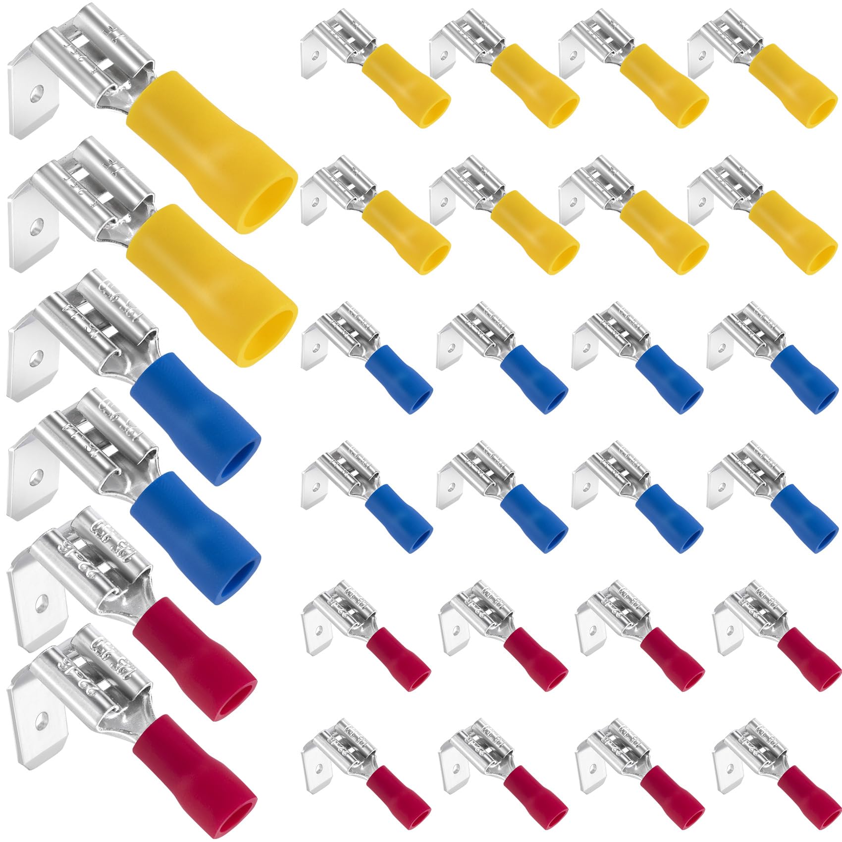 Anqtovp  30 Pcs Piggyback Spade Connectors 22-10 AWG 1/4 Quick Disconnect Wire Cable Crimp Terminals Assortment Kit with Three Sizes