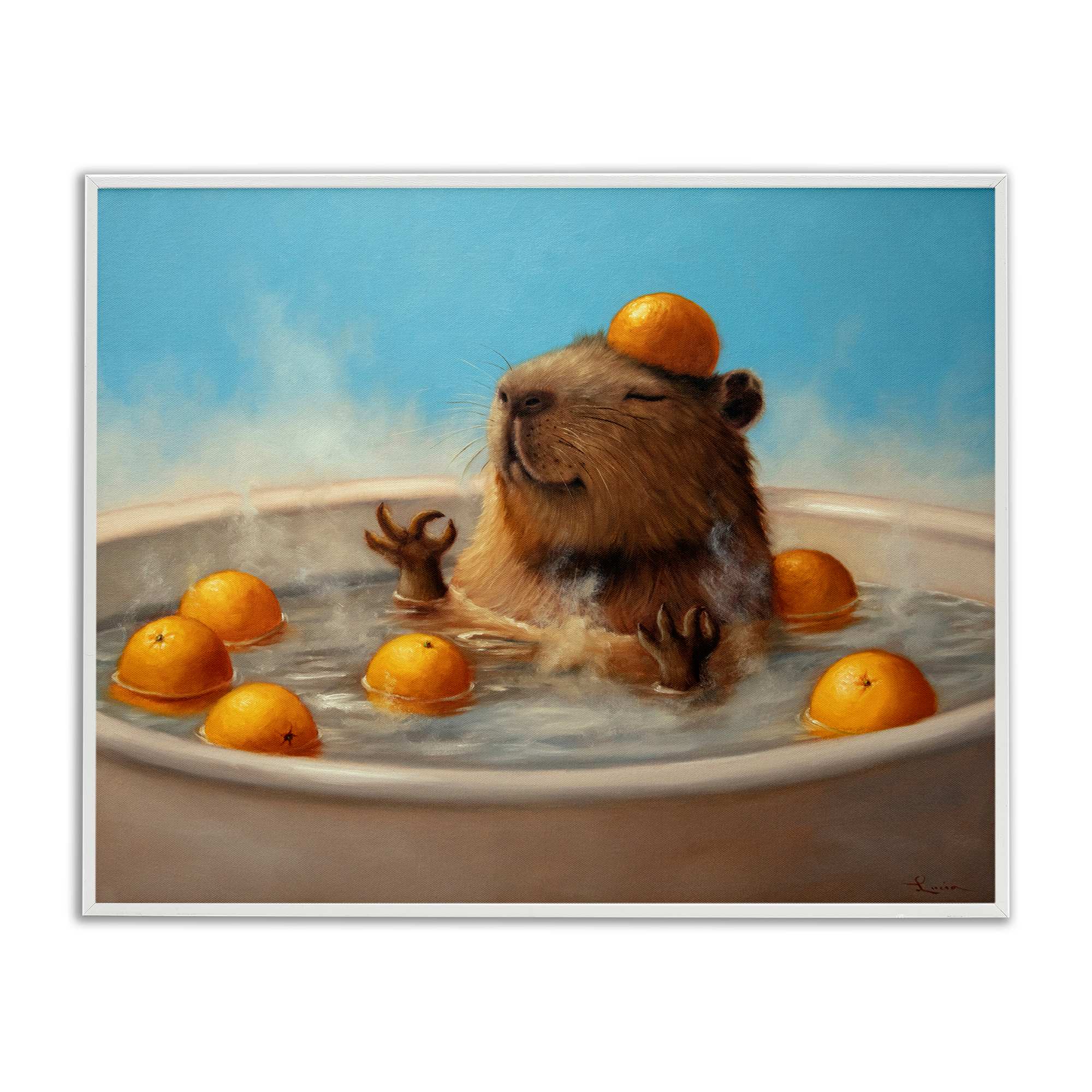Stupell Industries BS-767-WFR-11X14 Capybara in Orange Bath White Framed Giclee Art By Lucia Heffernan 14 x 11