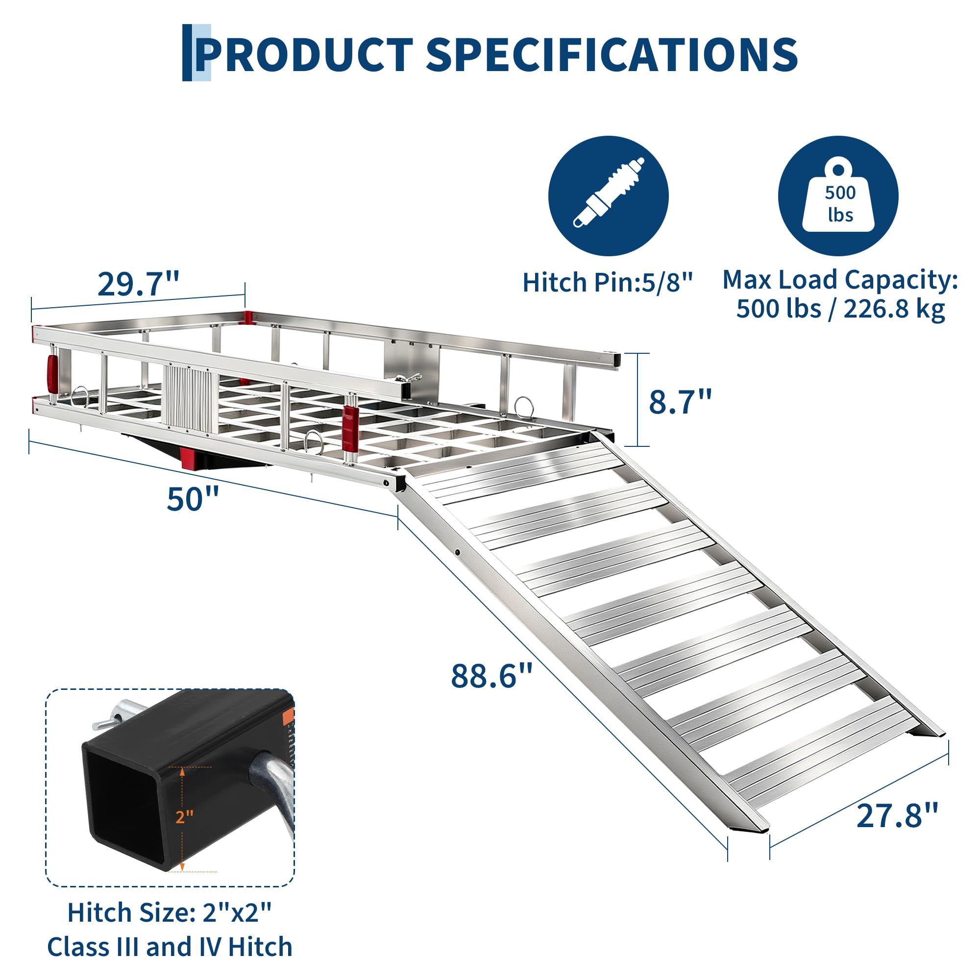 GarveeLife 500LBS Aluminum Hitch Cargo Carrier with Folding Ramp ...