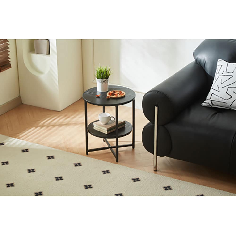 GZMR GZ-W22715 2 tiers farmhouse end table 15.74-in W x 18.5-in H Black MDF Round Modern End Table with Storage Assembly Required