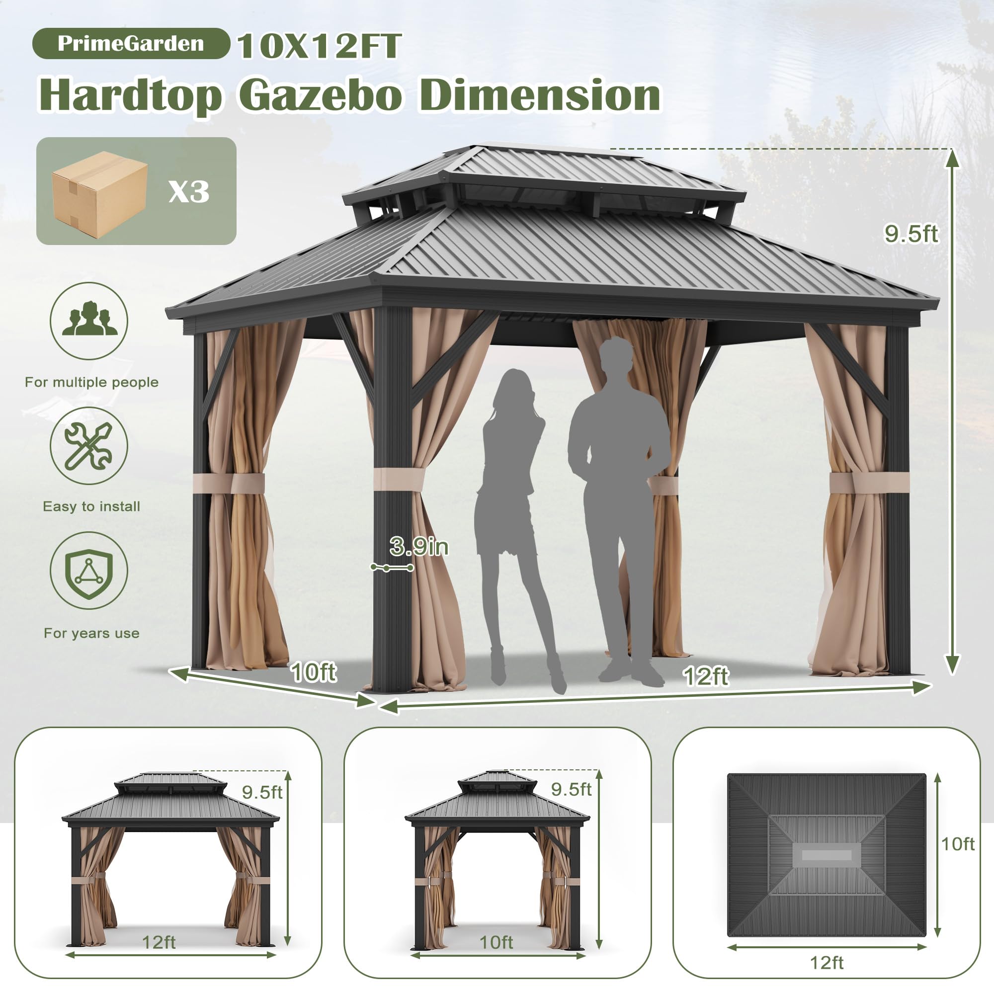 AURA OUTDOOR OAGB-1012 Wood-Resin-Gazebos - View #4