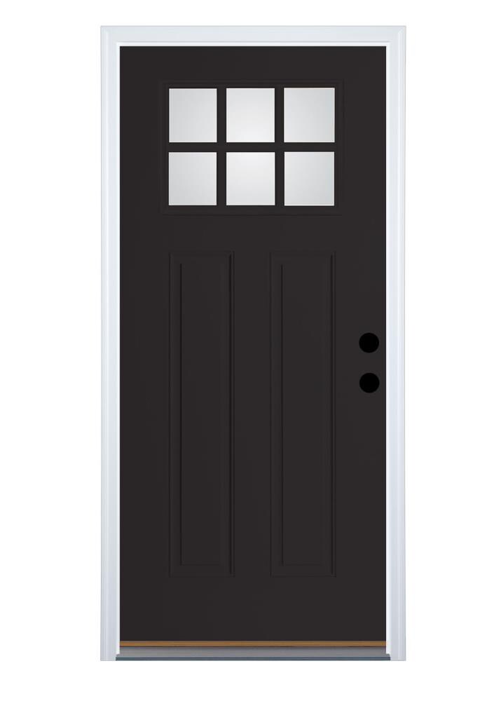 Therma-Tru Benchmark Doors B28SD8BKCR6LEKVL6 32-in x 80-in Fiberglass Craftsman Left-Hand Inswing Black Painted Single Front Door with Brickmould Insulating Core