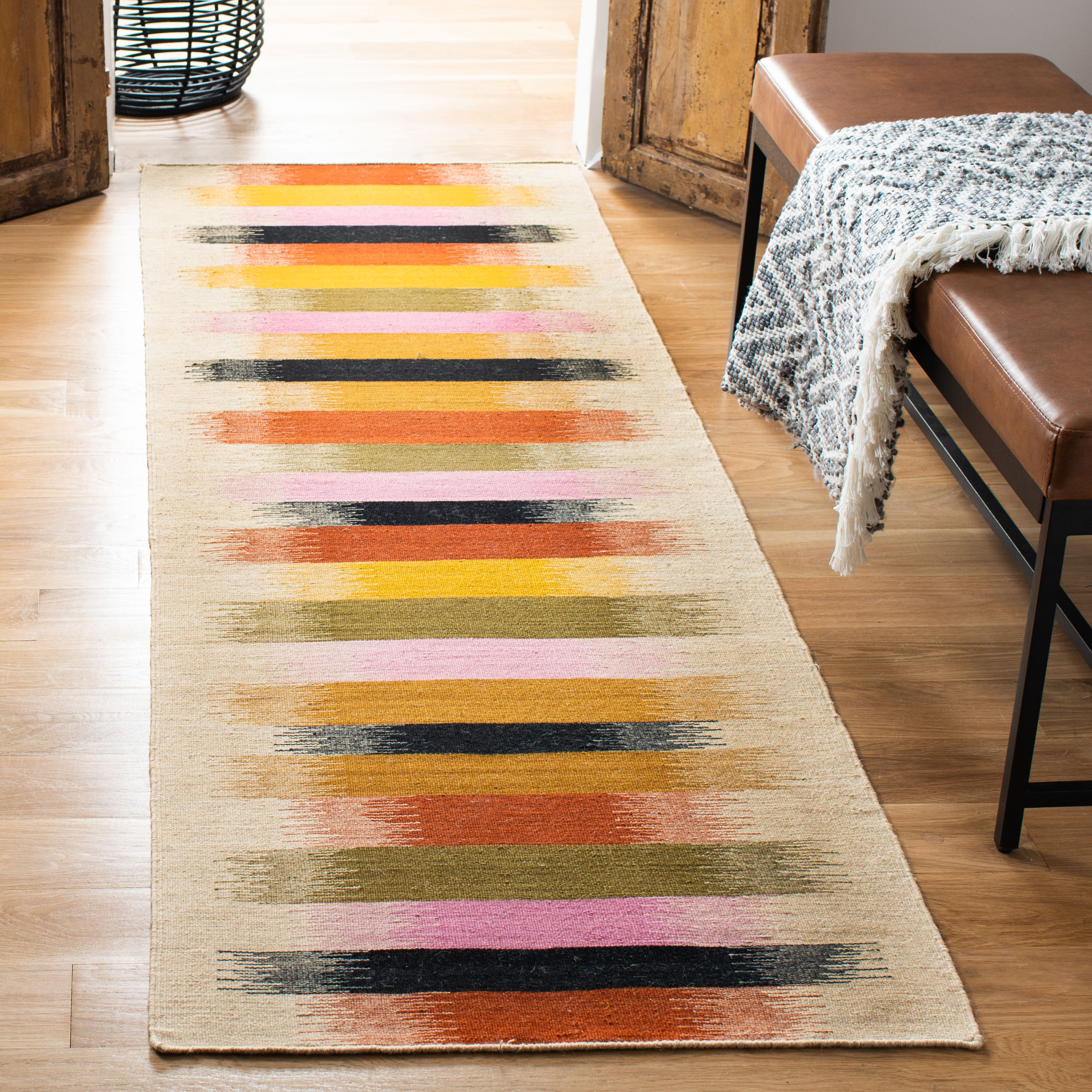  Dhurries 642 Beige/Multi Bohemian 2ft-6in x 8ft Runner Rug