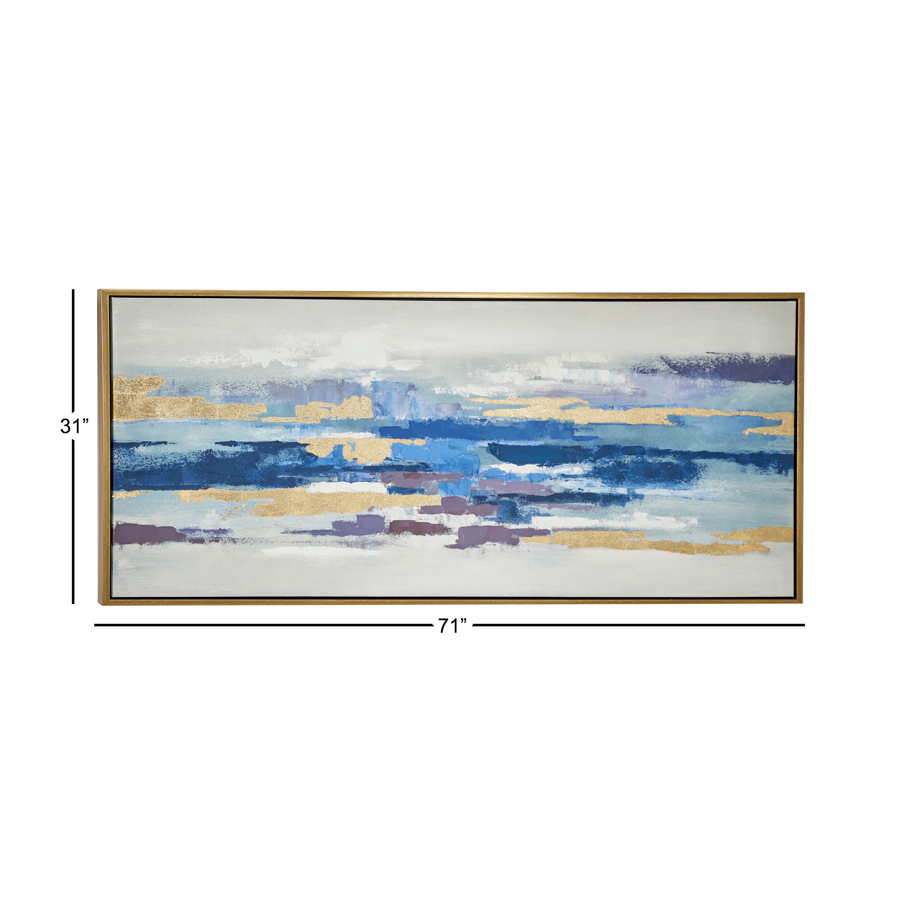 Large Blue and Gold Abstract Canvas Art with Gold Frame