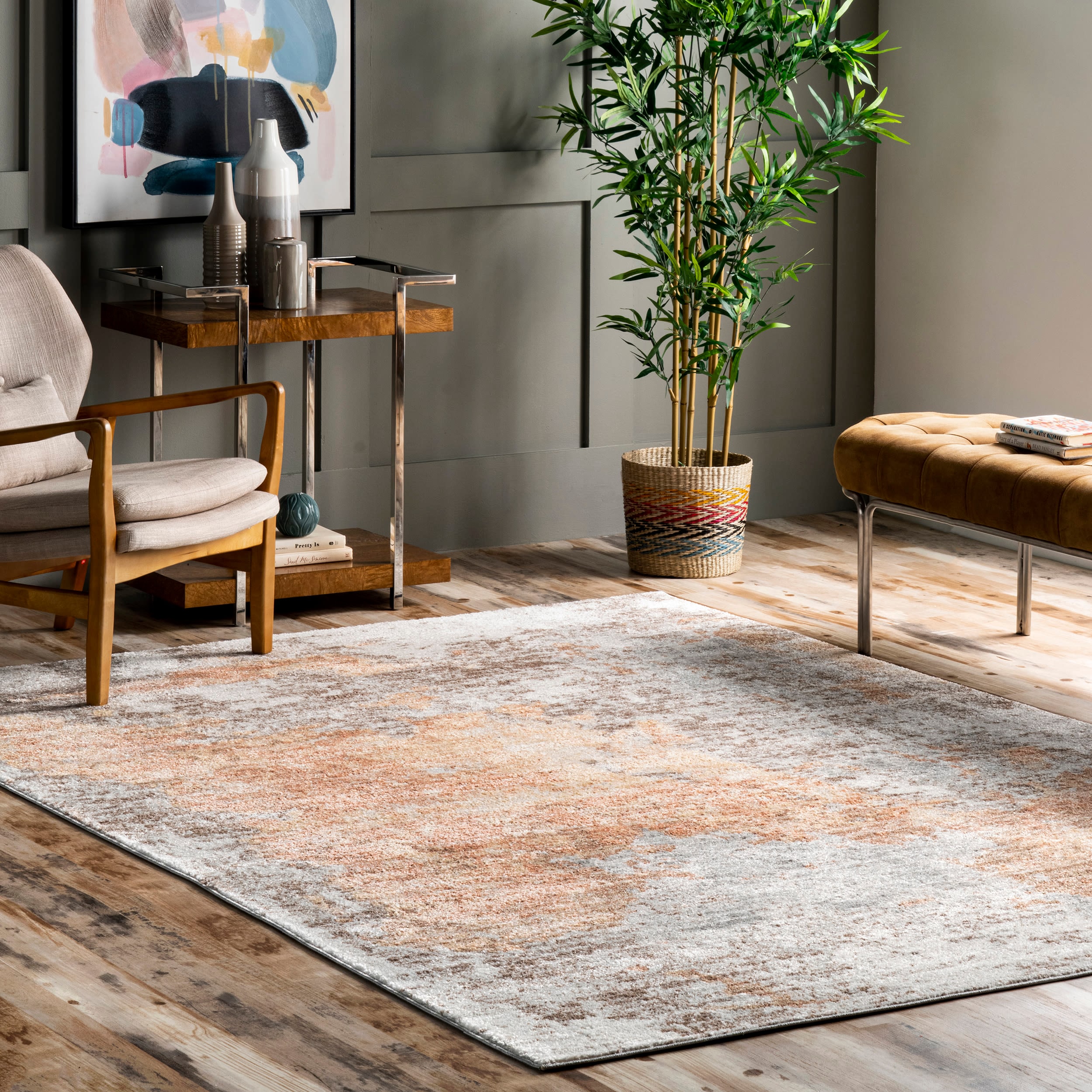 nuLOOM RZAB41B-5075 Amber 5 x 8 (ft) Loomed Polypropylene Light Gray Rectangular Indoor Abstract Area rug