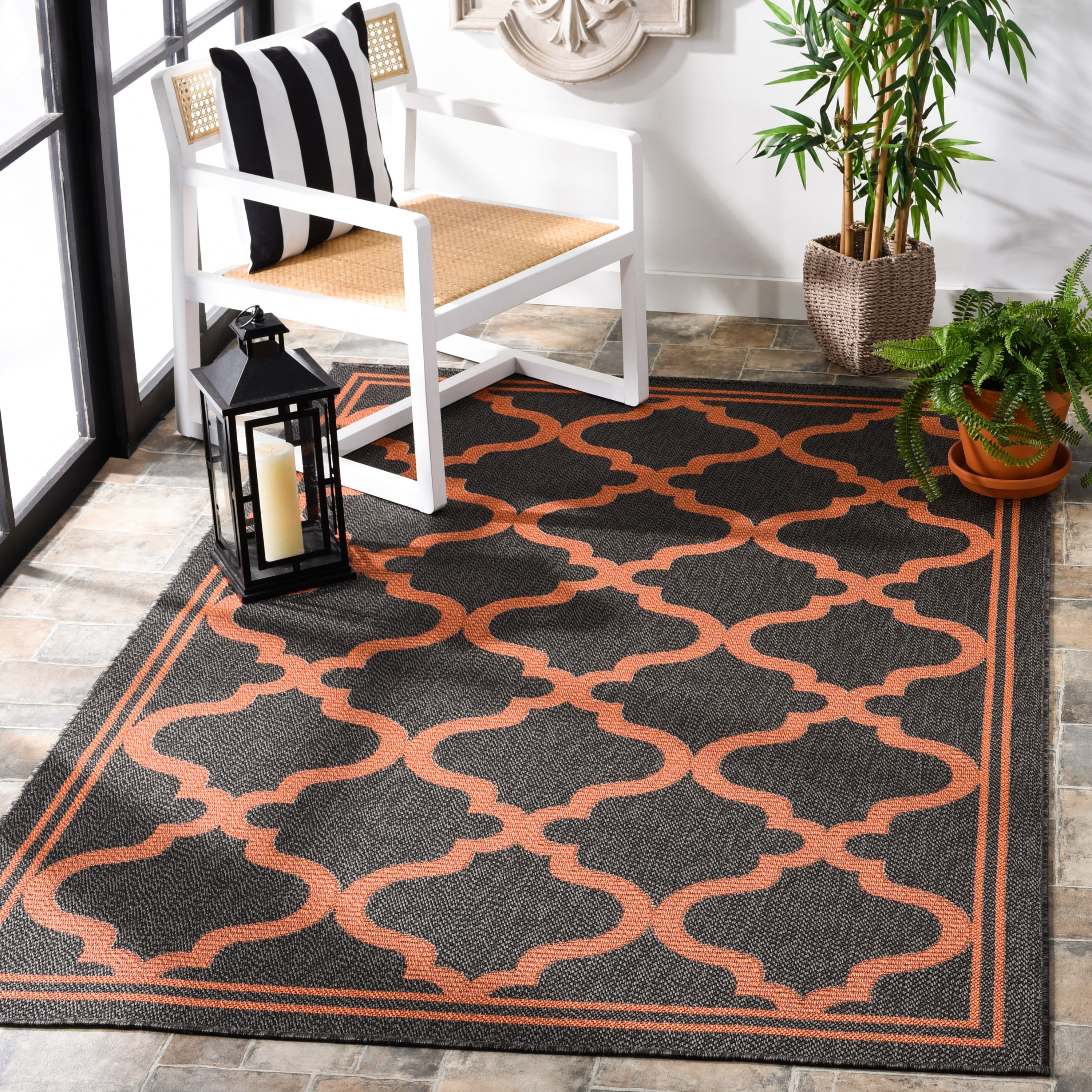 Safavieh BMU810H-4 Bermuda 800 Mercy 4 x 6 (ft) Loomed Polypropylene Charcoal/Rust Rectangular Indoor/Outdoor Trellis Farmhouse/Cottage Area rug